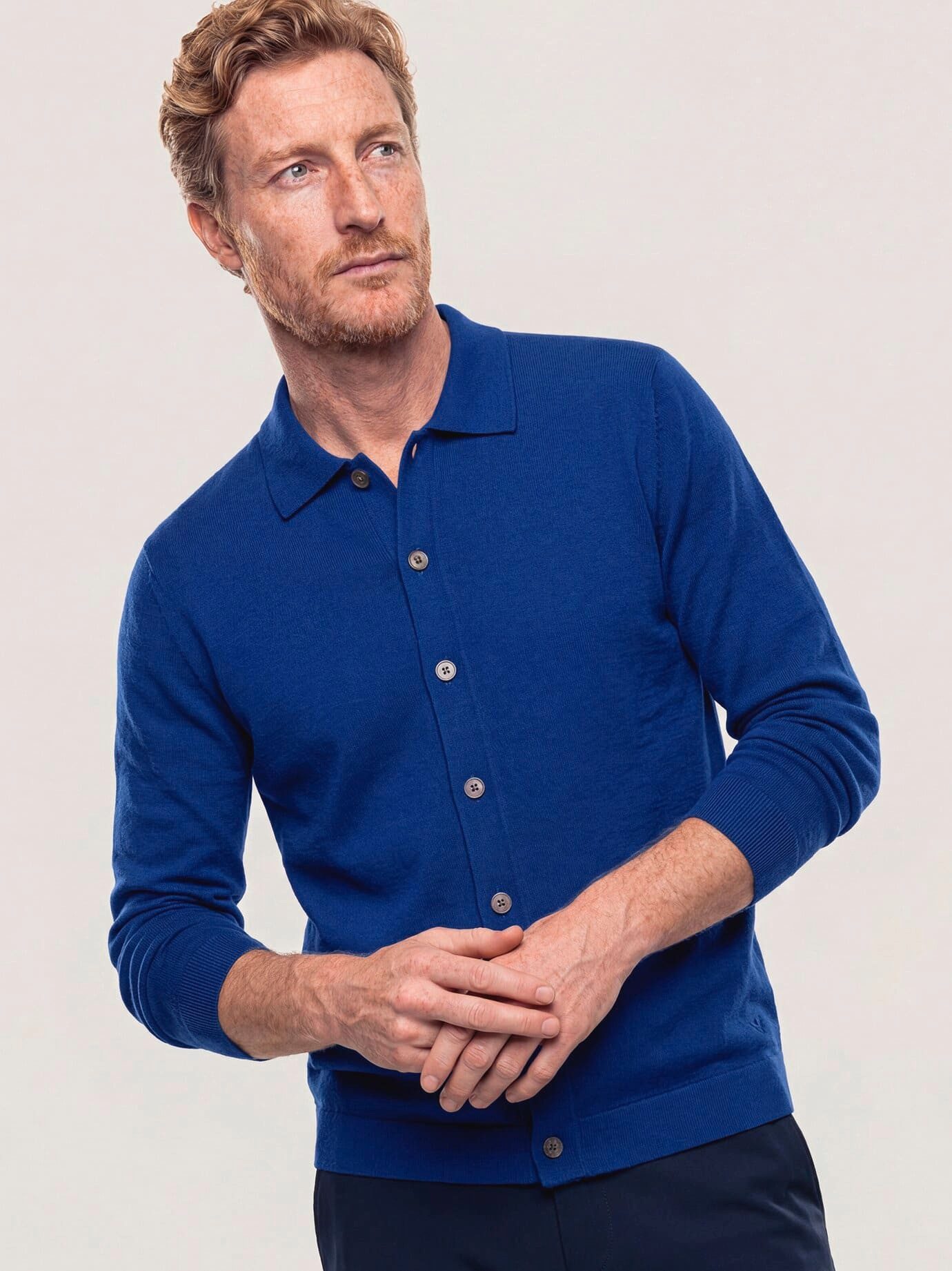 Walbusch Polokragenpullover Herren Strickpolo aus Merinowolle Pflegeleicht Extrafeine Merinowolle, Perlmuttknöpfe, formstabil und Easy-Care