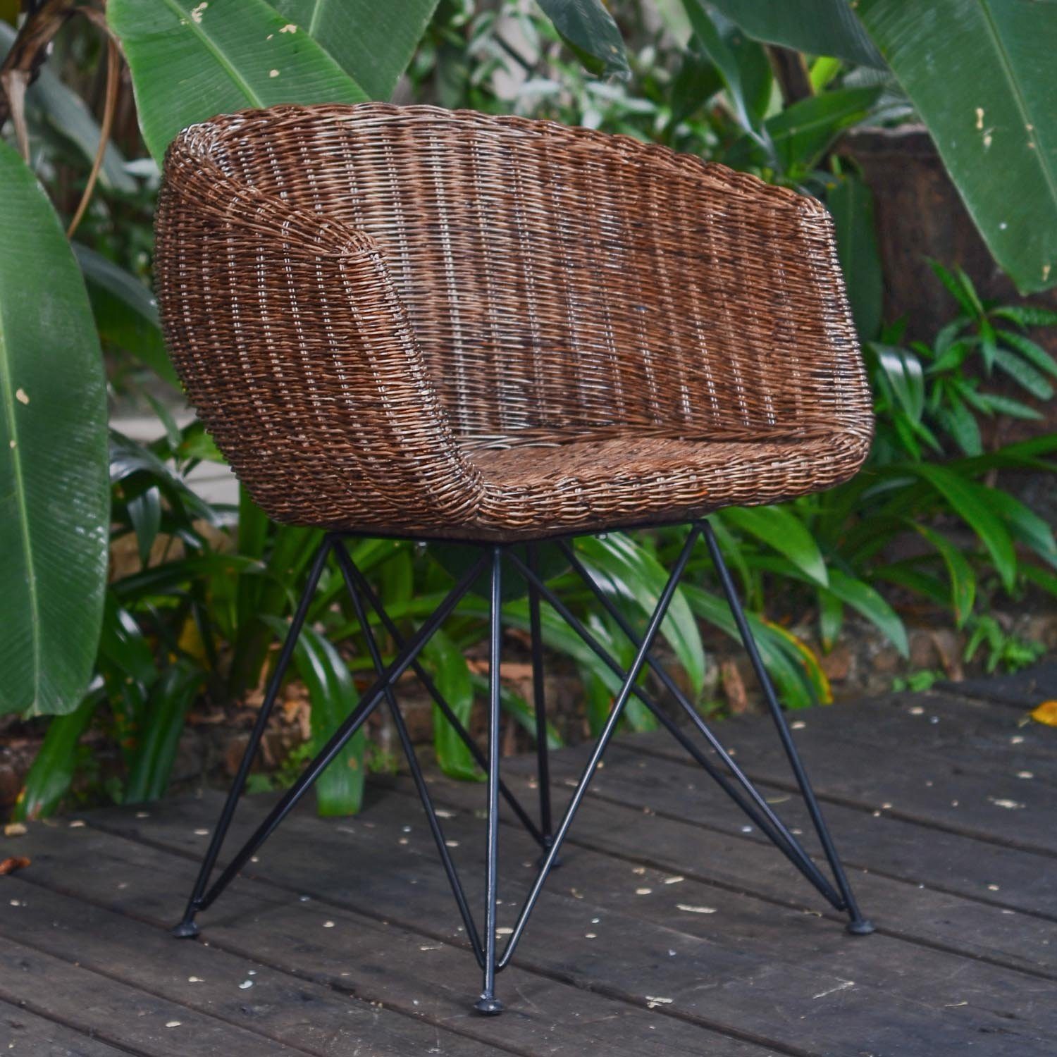 Casa Moro Stuhl Rattan-Sessel Paris braun mit Armlehne aus Naturrattan handgeflochten (Korb-Stuhl Korb-Sessel Rattanstuhl, Vintage Retro-Stuhl), Handmade, IDSB63