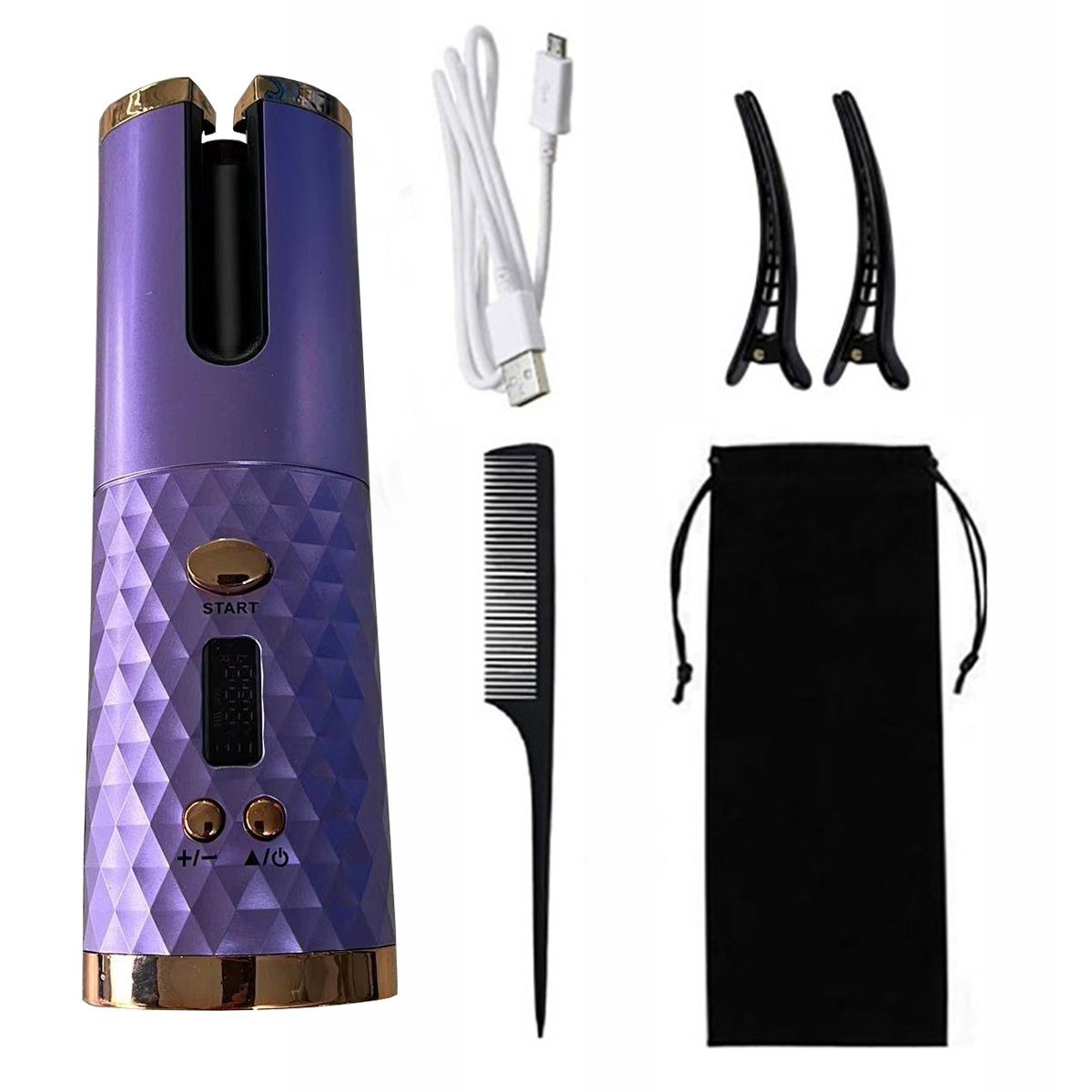 autolock Lockenstab Lockenstab kabelloser Automatischer Lockenstab Tragbarer , USB-Lade Lockenstab Einstellbare Temperatur, mit LCD-Display