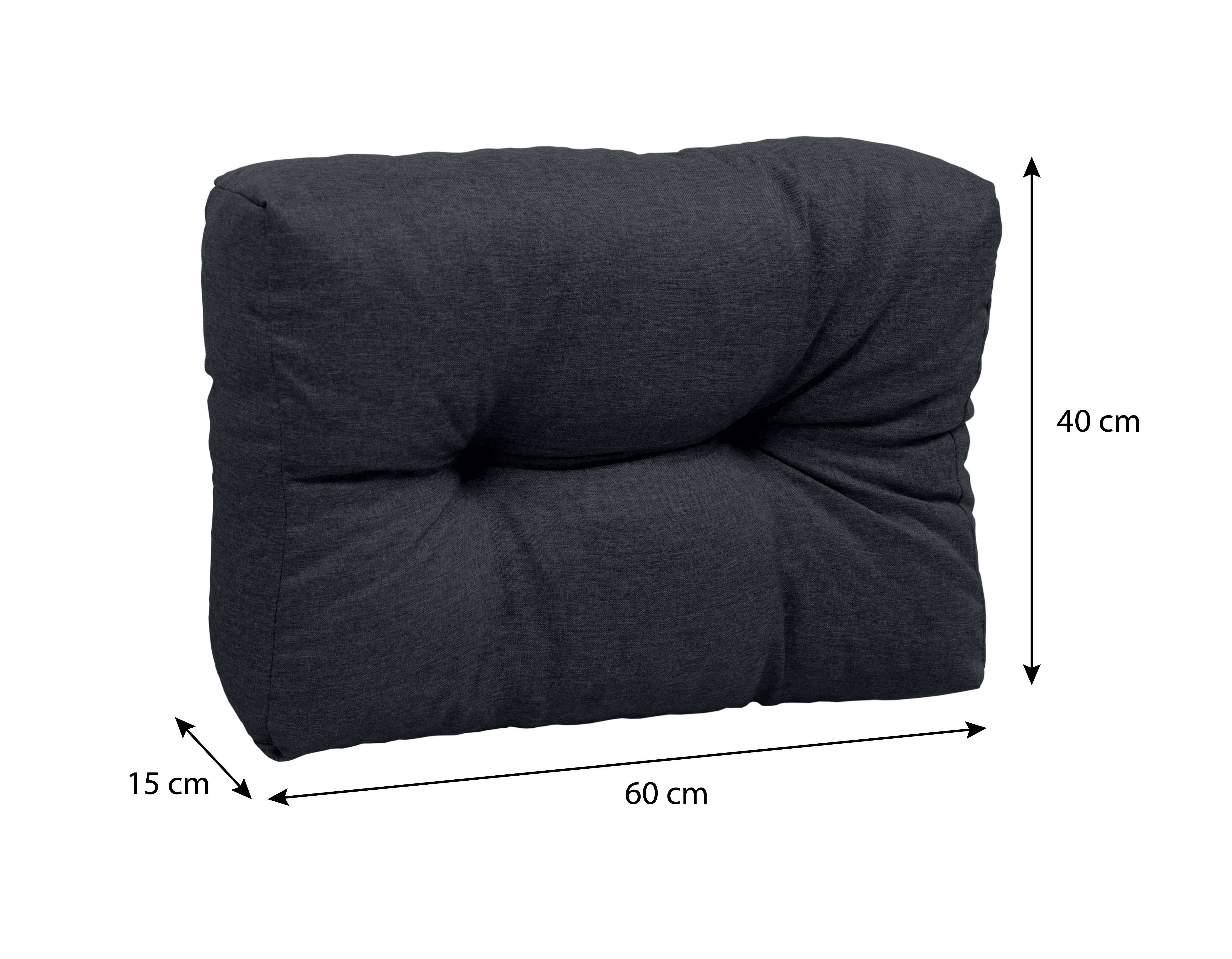 sunnypillow Rückenkissen Palettenkissen gesteppt Seitenkissen 60 x 40 x 15 cm, Schwarz