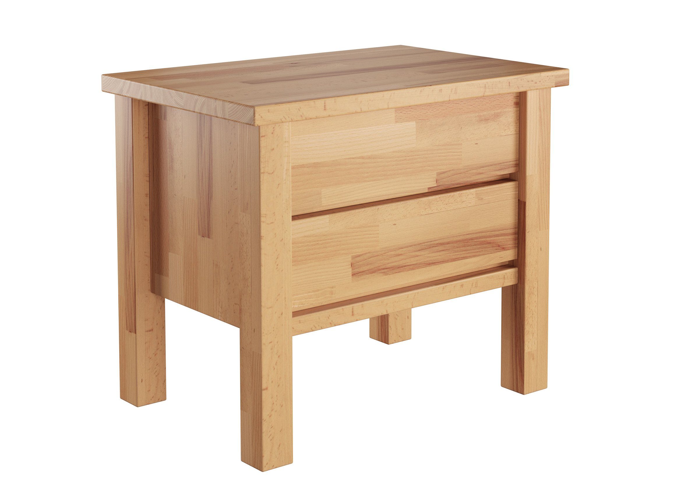 ERST-HOLZ Nachtkommode Nachtkonsole Buche Geölt Massivholz Nachttisch Zwei Schubladen, 90.20-K41-geölt- Nachttisch Buche-Zwei Schubläden