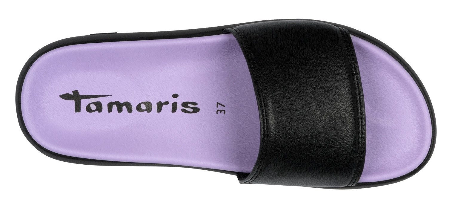Tamaris Pantolette, Plateau, Sommerschuh, Schlappen mit kleinem Gummizug an der Bandage