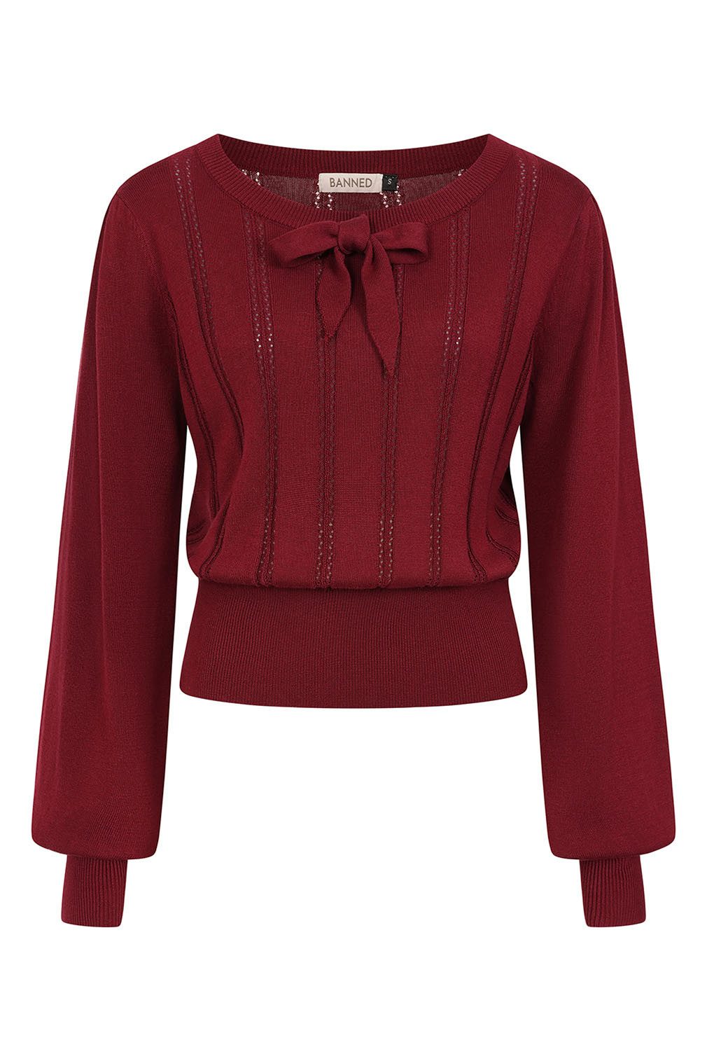 Banned Strickpullover Angel Pointelle Burgunder Vintage Rockabilly Schleife günstig online kaufen
