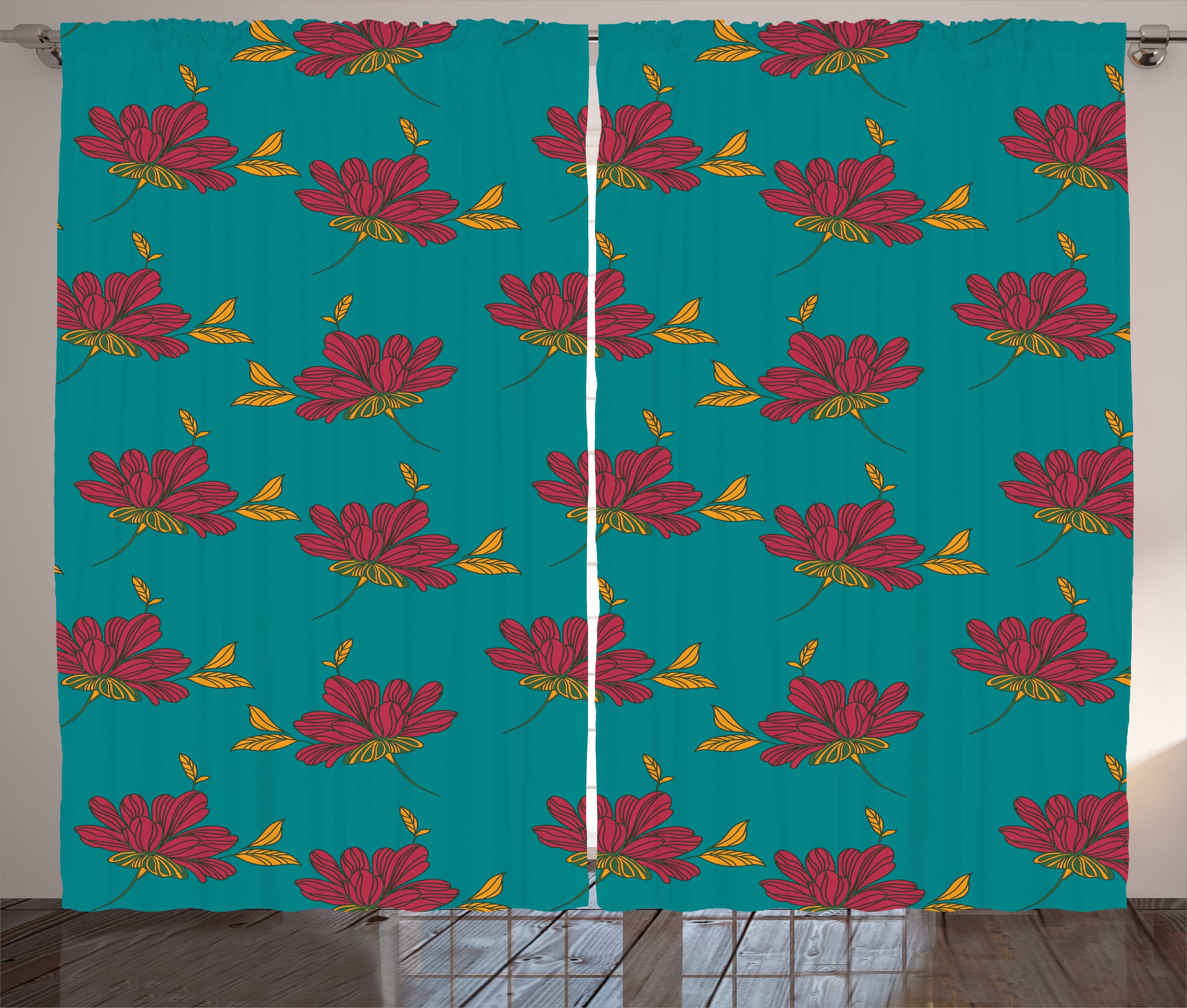 Gardine Schlafzimmer Kräuselband Vorhang mit Schlaufen und Haken, Abakuhaus, Blumen Herbst-Blumen-Blätter-Kunst