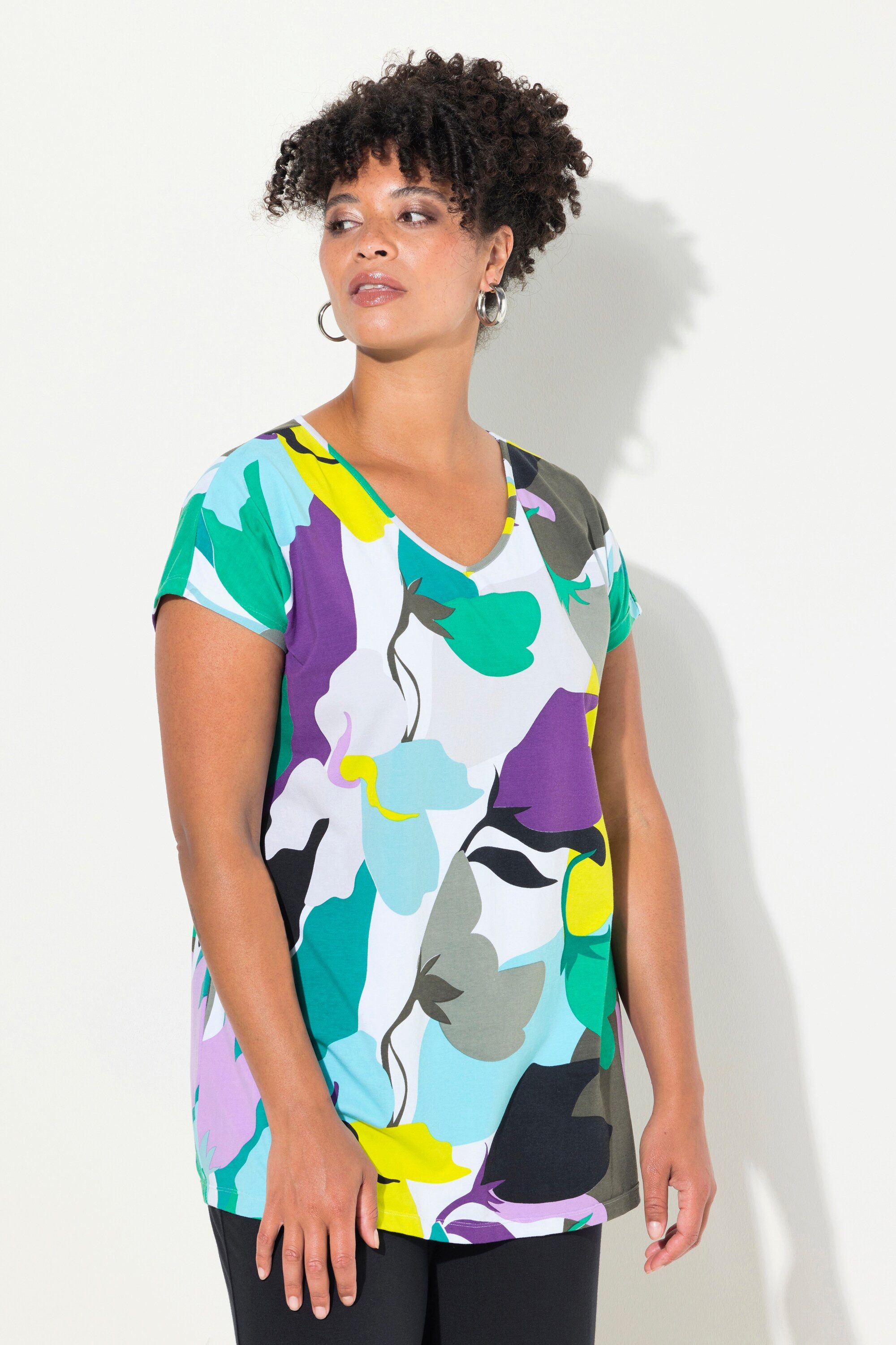 MIAMODA T-Shirt T-Shirt oversized Floral-Druck V-Ausschnitt günstig online kaufen