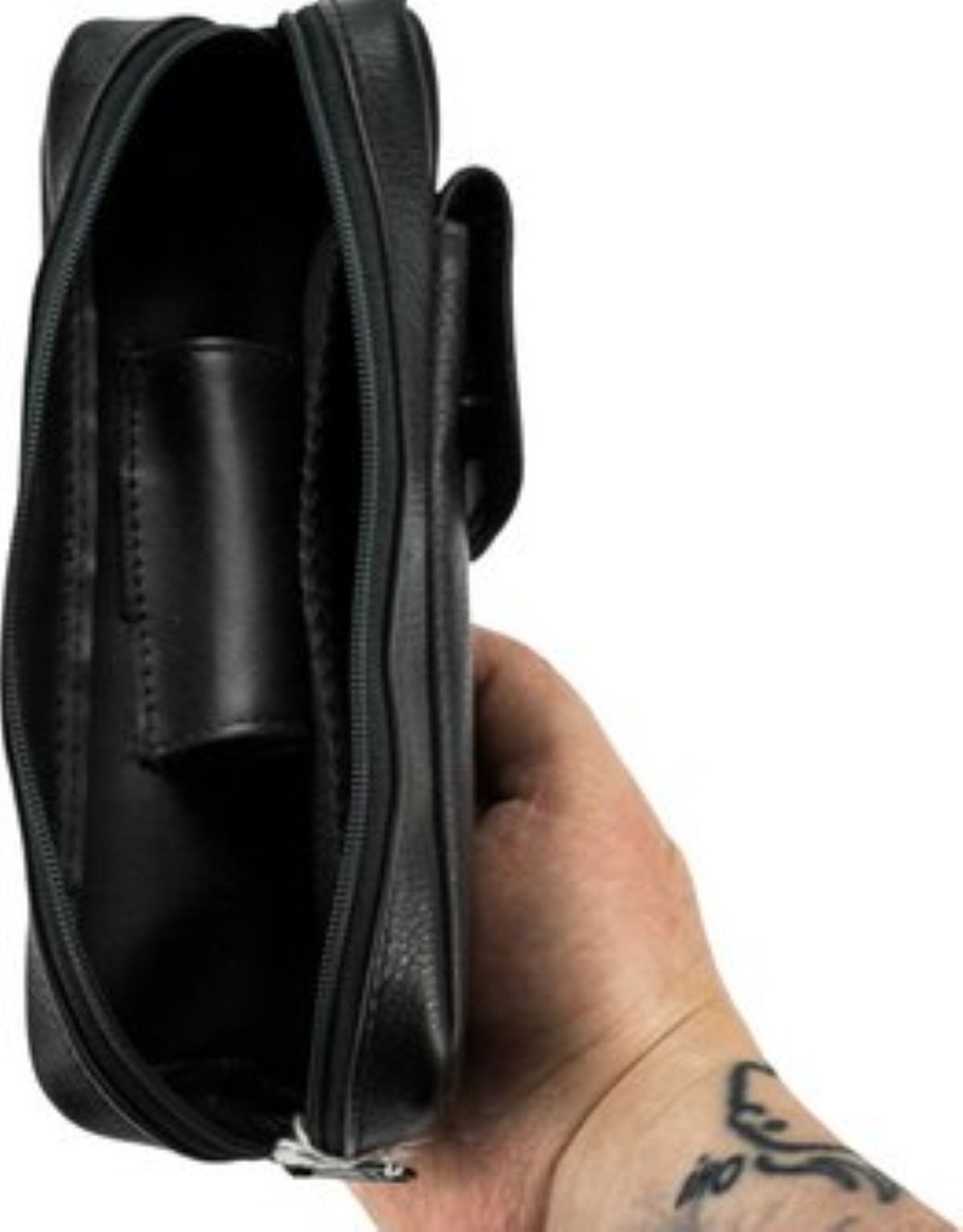 meytrade Tabakbeutel Pfeifentasche aus Leder schwarz 20cm mit vielen Fächern für Zubehör, Pfeifentasche für die Pfeife als Aufbewahrung für unterwegs