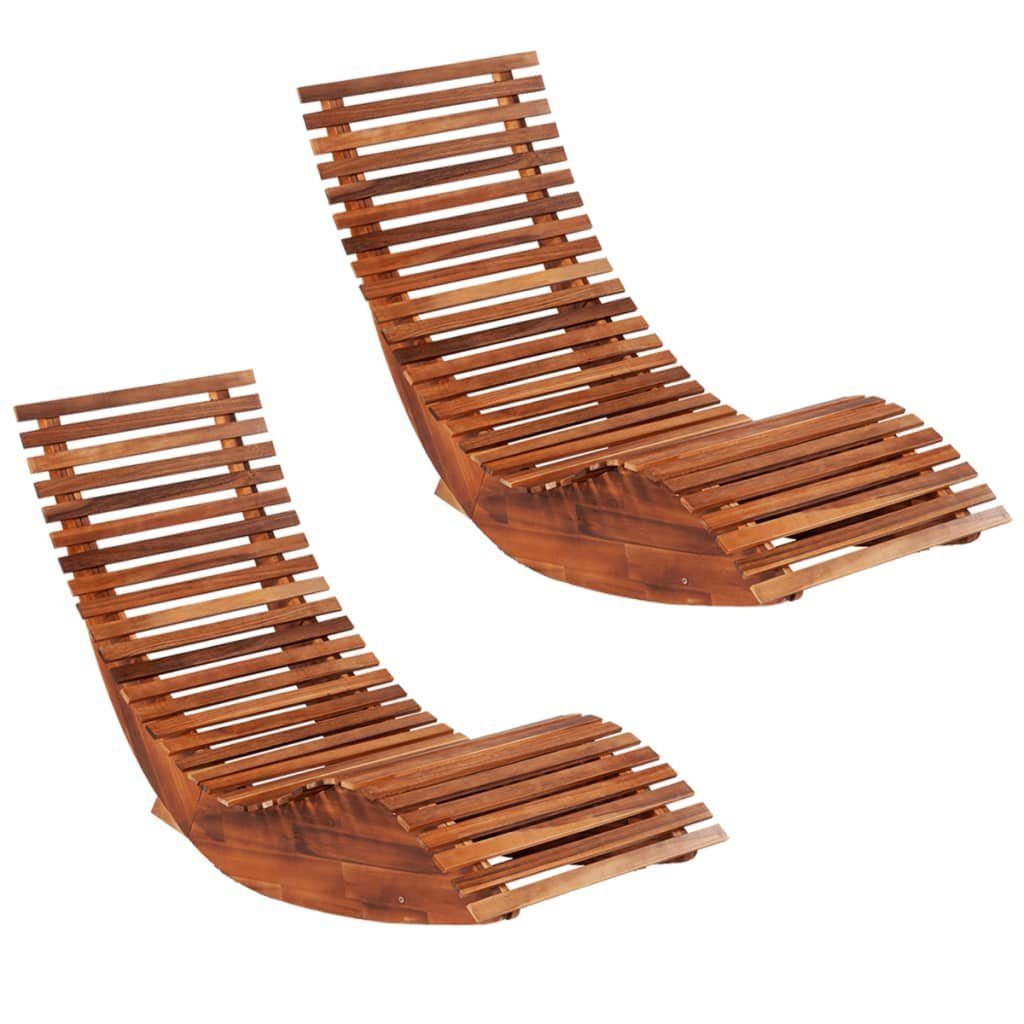 Merax Gartenliege, 2 St., aus Akazienholz, Schaukelstuhl Schaukelliege  Sonnenliege aus Holz, ergomisch, Strandliege Liegestuhl