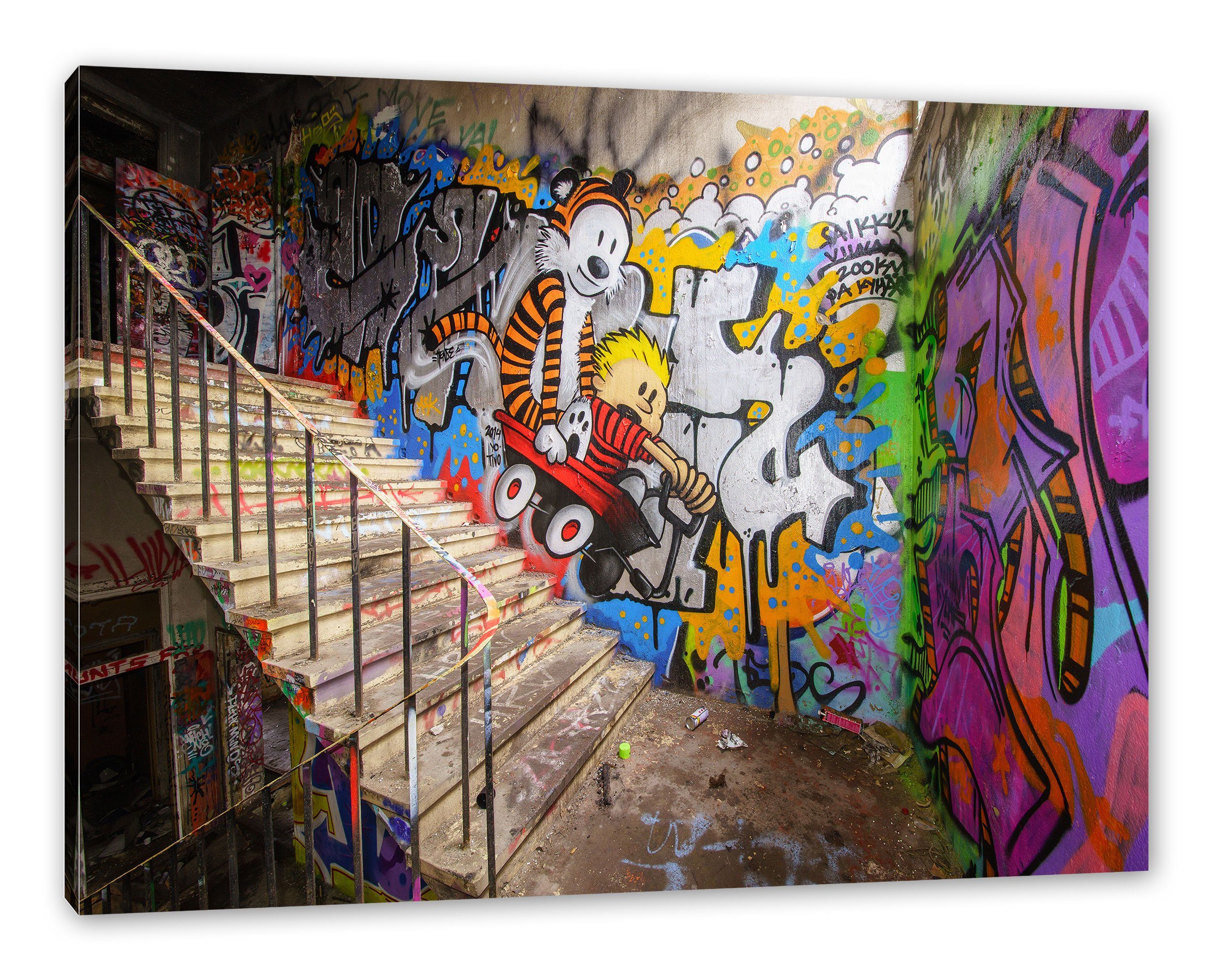 bespannt, Graffiti Zackenaufhänger St), Leinwandbild Graffiti, Coloured (1 fertig Streetart Streetart Leinwandbild Pixxprint inkl. Coloured