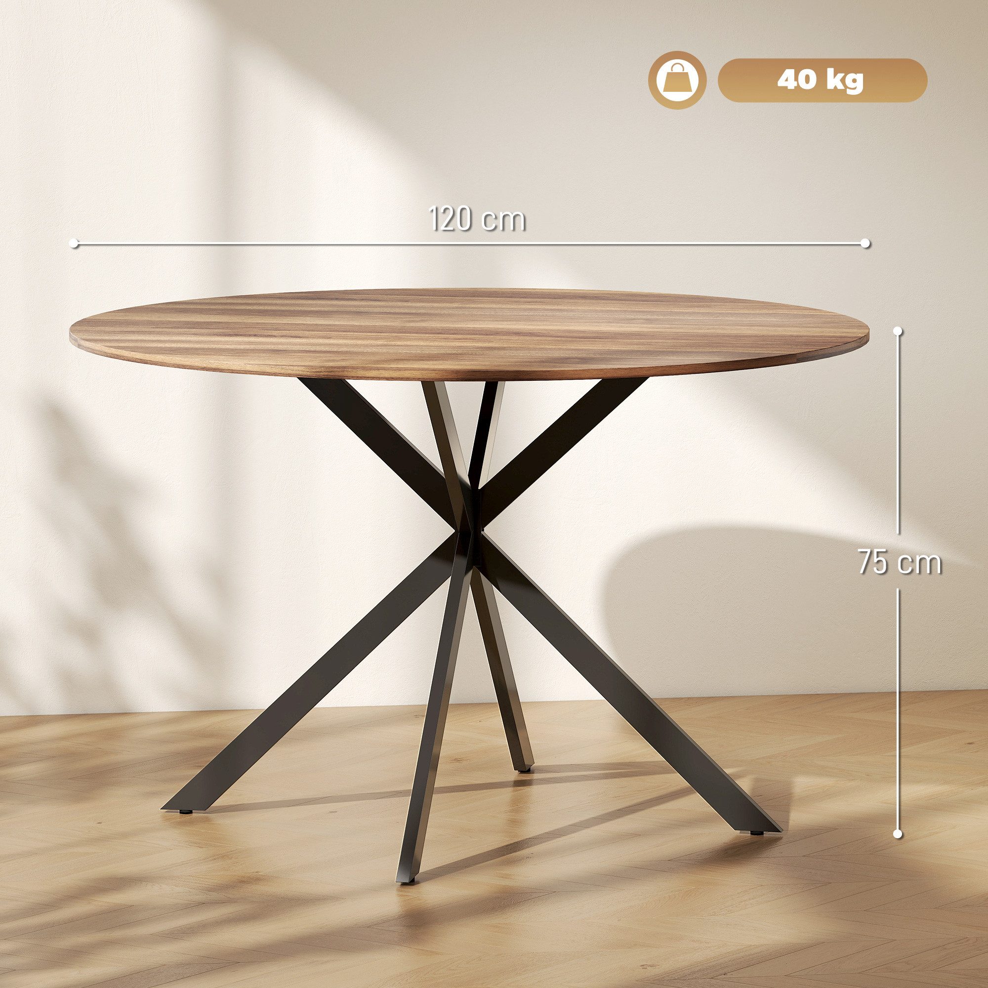 HOMCOM Esstisch Küchentisch im Industriestil mit Stahlbeinen für 4 Personen (für Esszimmer, Küche, Wohnzimmer, 1-St., rund, 120 x 120 x 75 cm), Braun – Bild 3 von 5