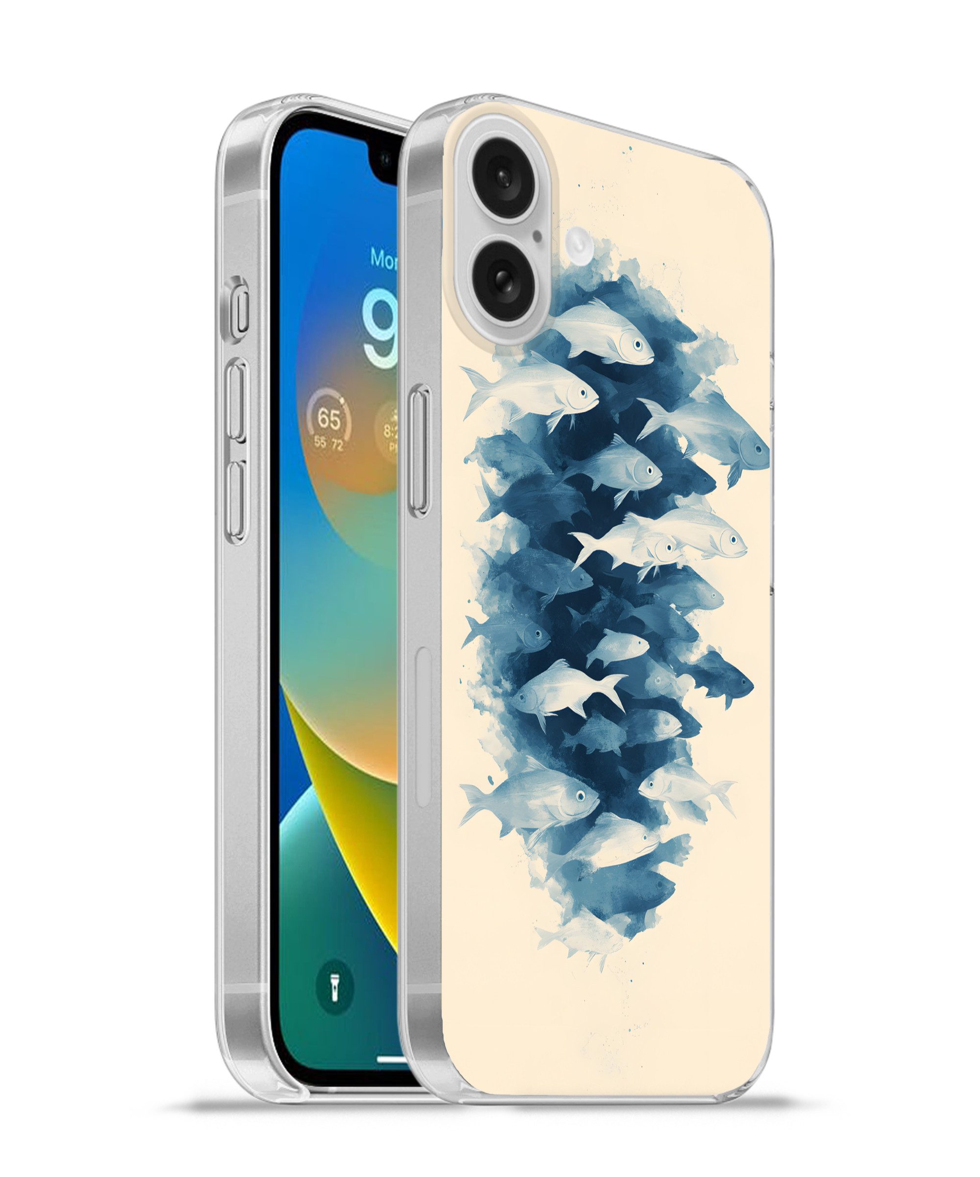 MuchoWow Handyhülle für Apple iPhone 16 Plus Fische - Minimalistisch - Blau, Smartphone-Bumper, Print, Handy Schutzhülle Dünn