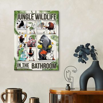 Posterlounge Leinwandbild Wyatt9, Dschungeltiere im Badezimmer, Badezimmer Illustration