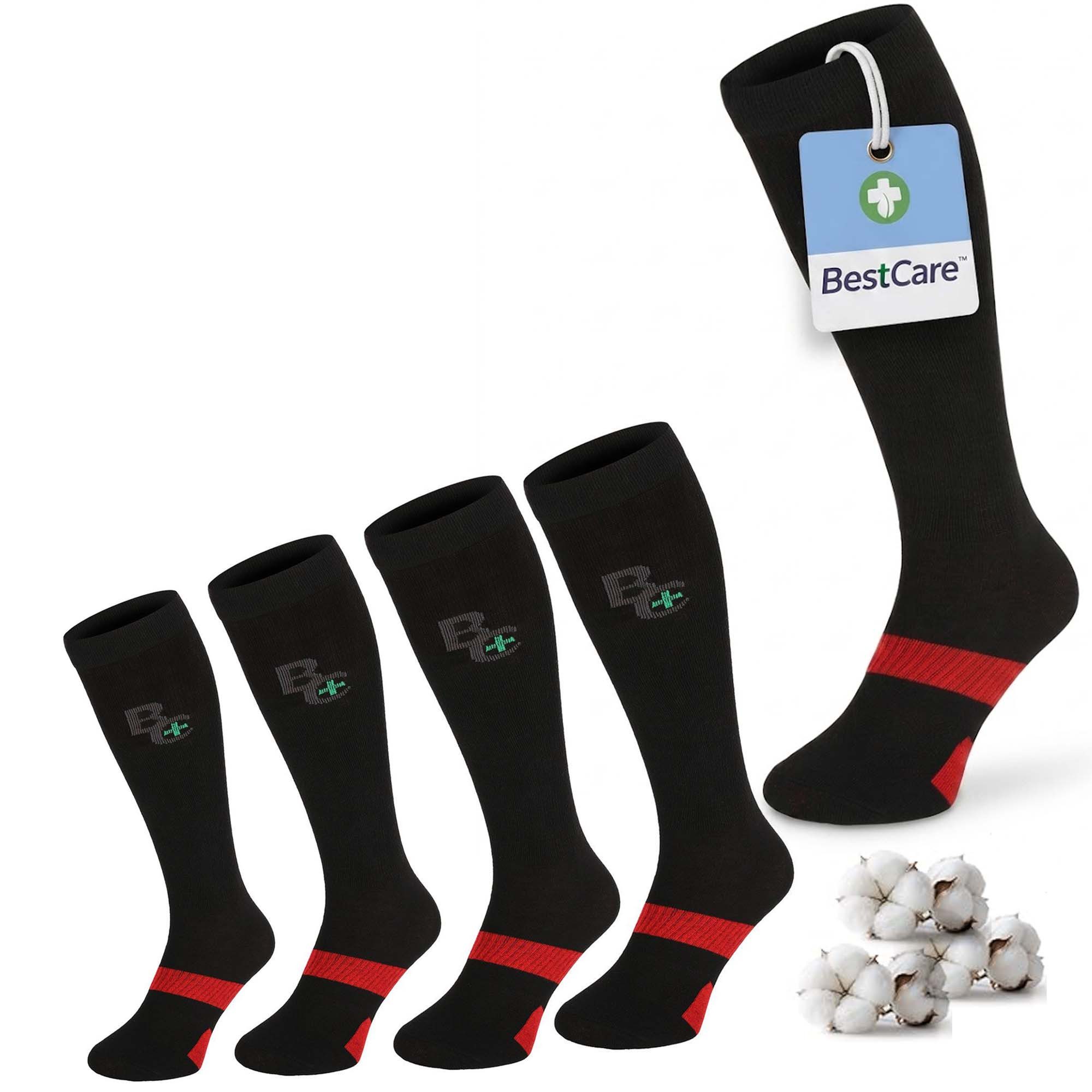 Chili Lifestyle Strümpfe BestCare Kompressionsstrümpfe für Damen & Herren aus Baumwolle (Kompressionssocken & Stützstrümpfe für Sport, Reise, Running & Regeneration, 4-Paar) Komfortbund Kniestrümpfe Atmungsaktive Thrombosestrümpfe Unisex