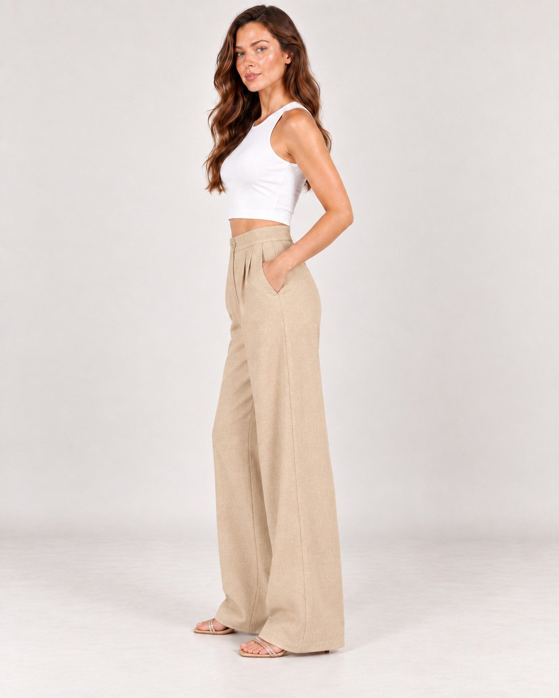 fashionshowcase Palazzohose Damen Stoffhose High Waist – elegante Bundfaltenhose mit weitem Bein – Bild 3 von 5