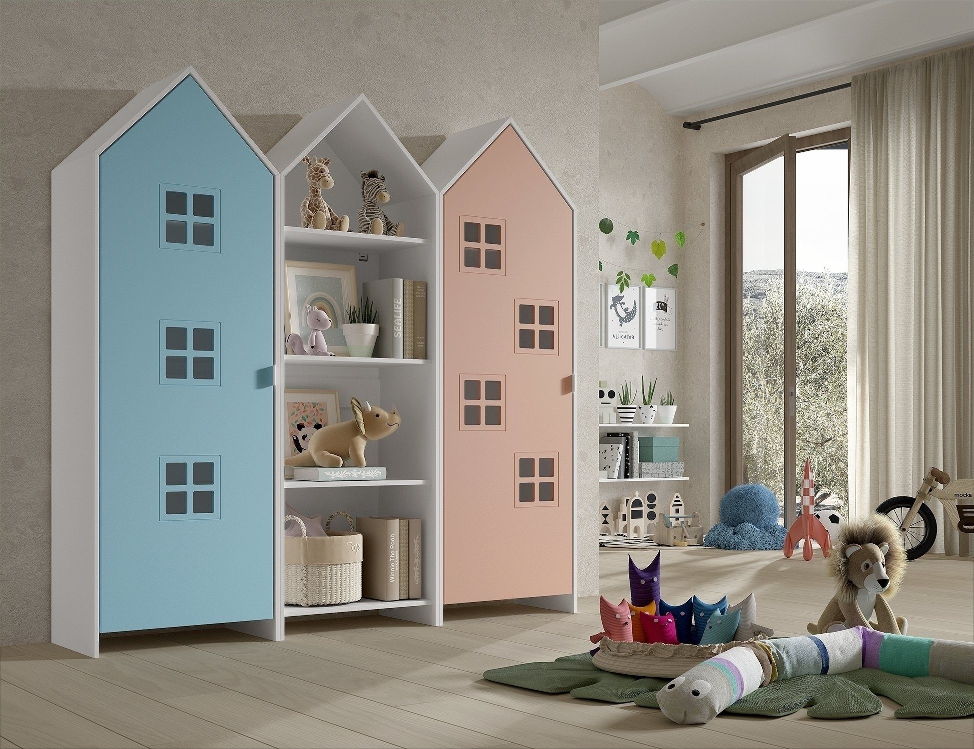 Vipack Kleiderschrank in Korpus Weiß / Front Blau u. Pink, MDF