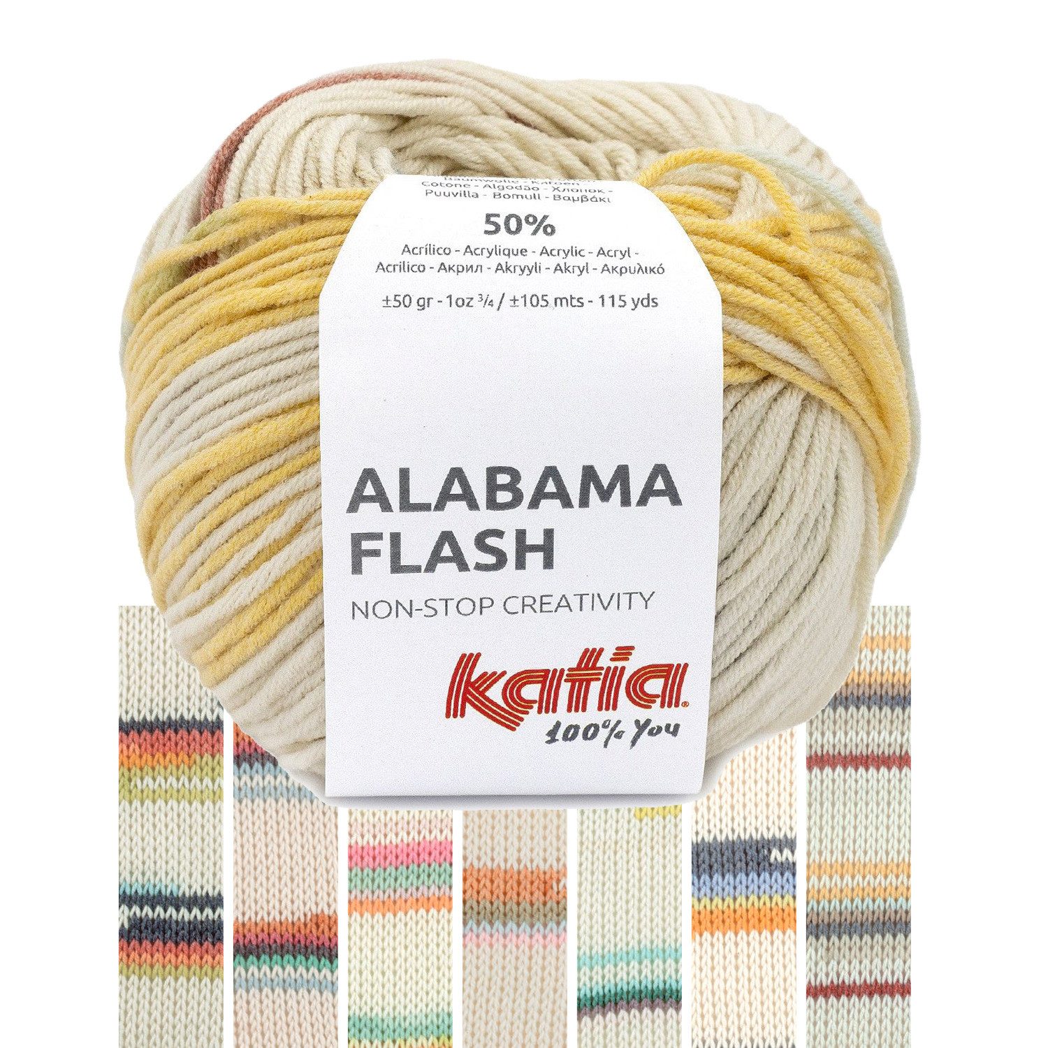 Katia Alabama Flash Baumwollmischgarn Strickgarn Häkelwolle, 105 m (50g Wolle zum Stricken und Häkeln, Handstrickgarn), 50% Baumwolle, 50% Polyacryl