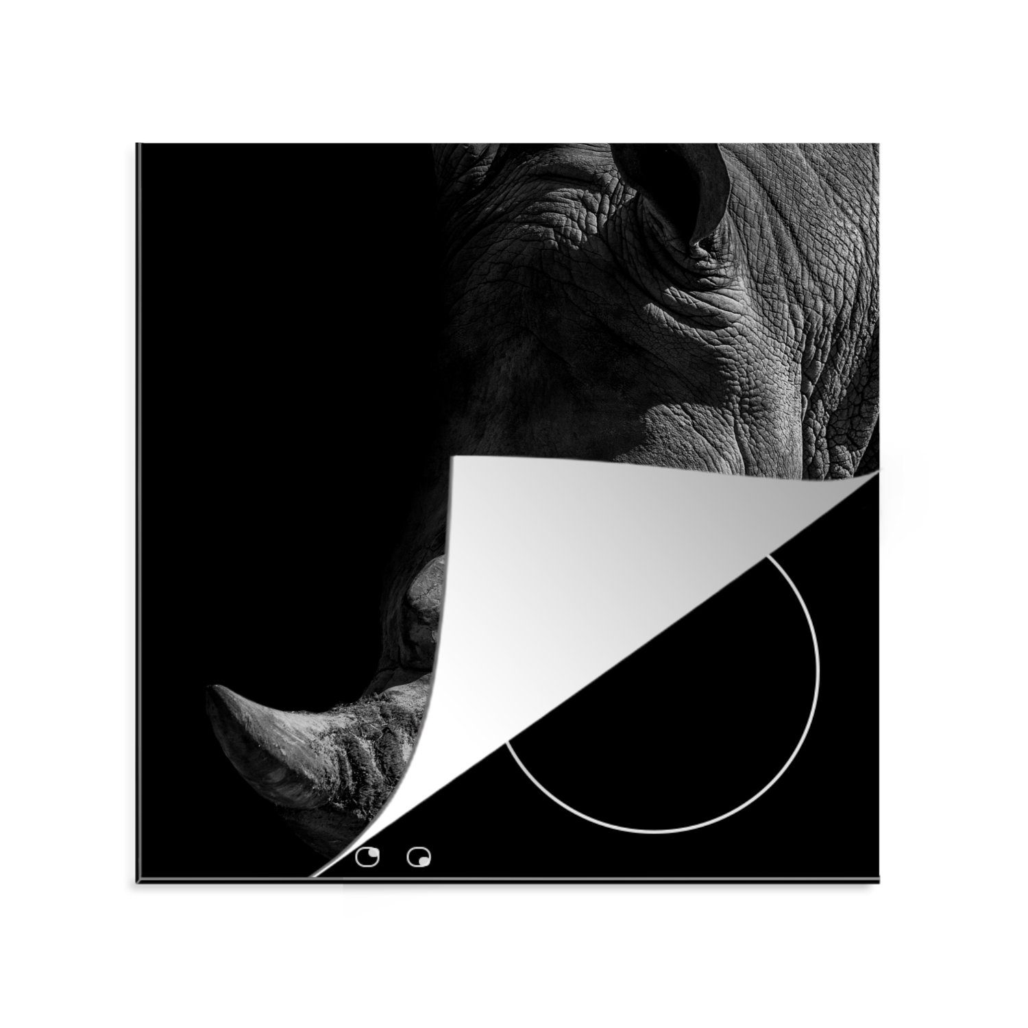 MuchoWow Herdblende-/Abdeckplatte für (1 Nahaufnahme eines Vinyl, schwarzem auf Ceranfeldabdeckung, küche tlg), 78x78 Nashorns cm, Hintergrund, Arbeitsplatte