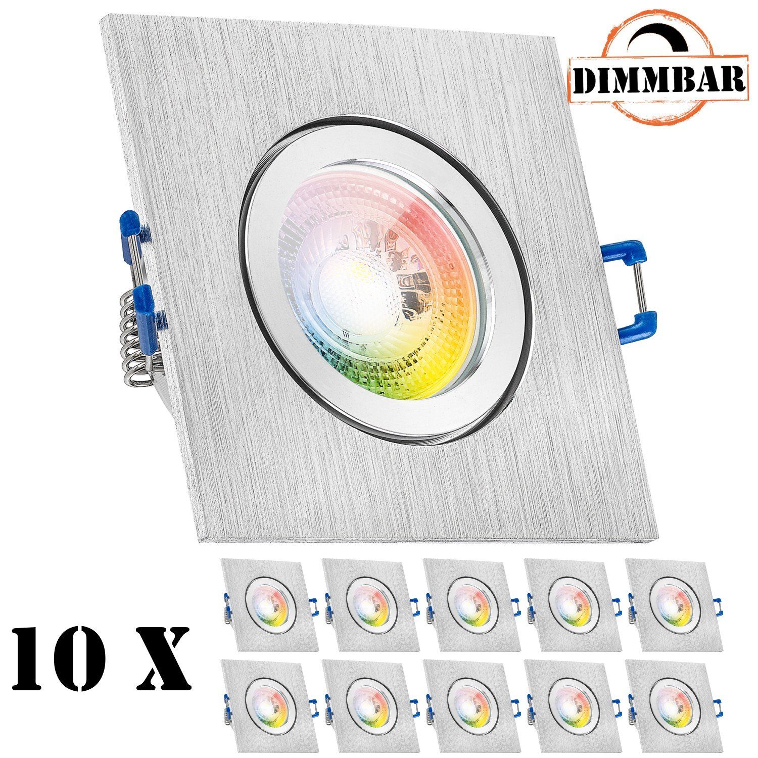 LEDANDO LED Einbaustrahler 10er 3 mit LED IP44 GU10 gebürstet Einbaustrahler in aluminium RGB Set