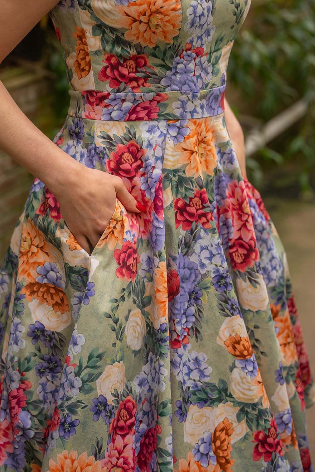 Hearts & Roses London A-Linien-Kleid La Leah Floral Swing Dress Retro Vintage Fit-N-Flare 50er