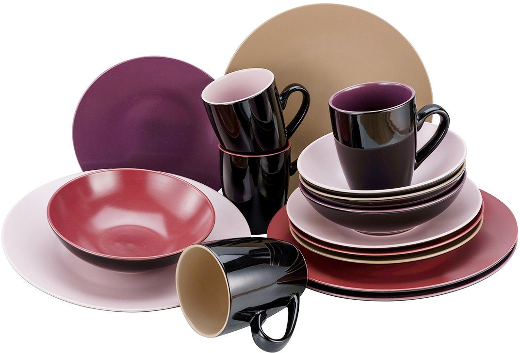 CreaTable Комбинированное обслуживание Geschirr-Set Very Berry (16-tlg), 4 Personen, Steinzeug, Service, in Beerenfarben, 16 Teile, für 4 Personen