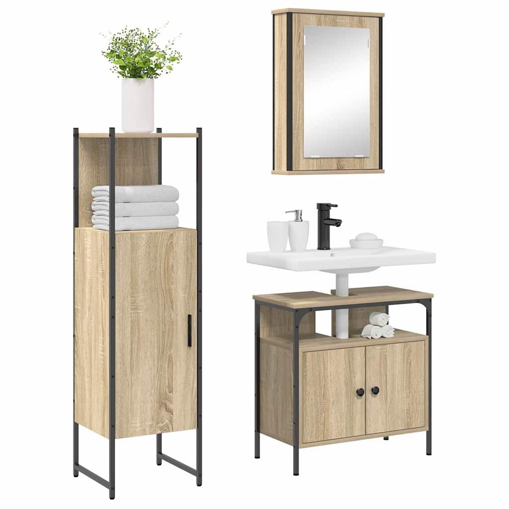vidaXL Badezimmerspiegelschrank Badezimmermöbel-Set 3 stk. Braun 33 x 33 x 120,5 cm (3-St)