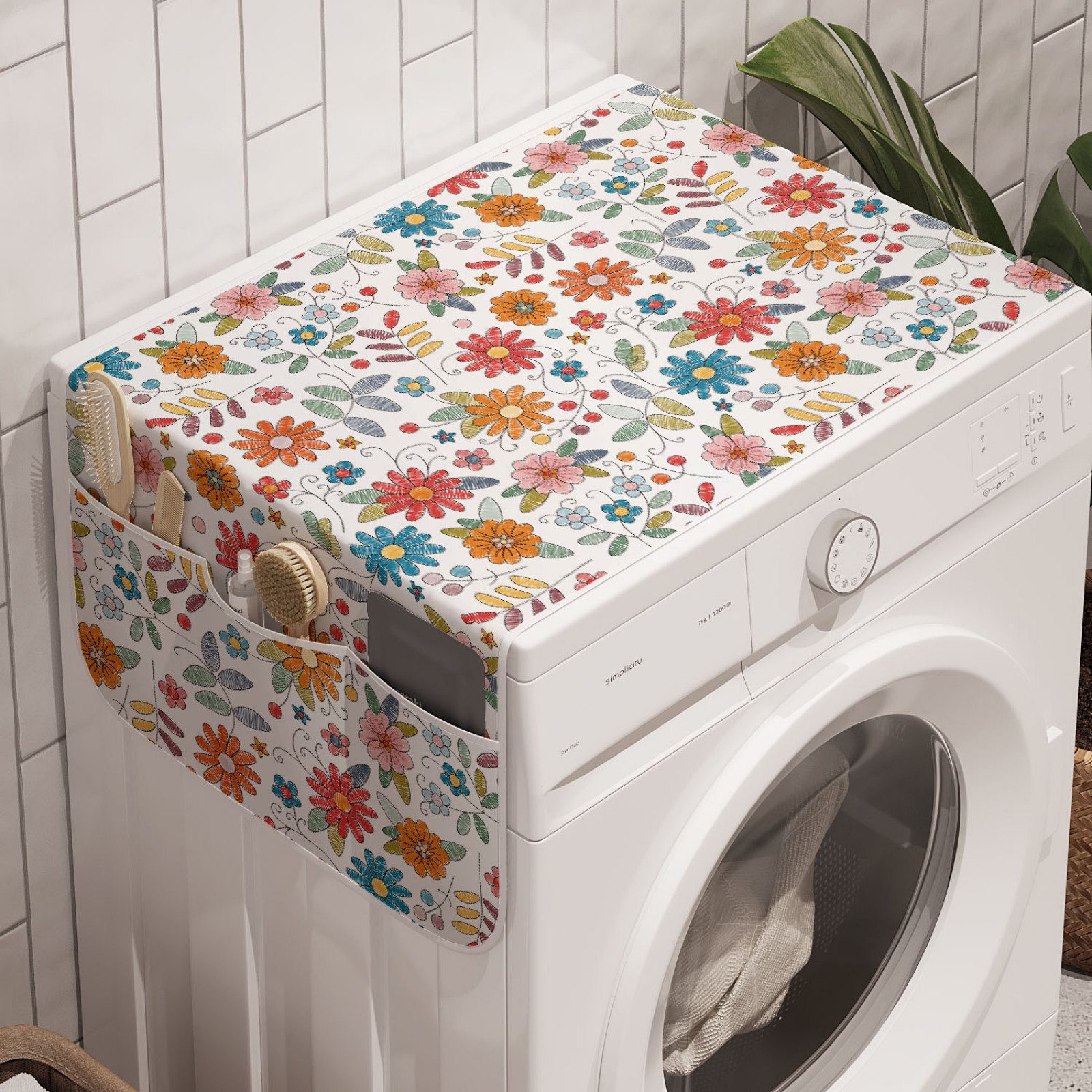 Abakuhaus Badorganizer Anti-Rutsch-Stoffabdeckung für Waschmaschine und Trockner, Blume Bunte blühende Gänseblümchen