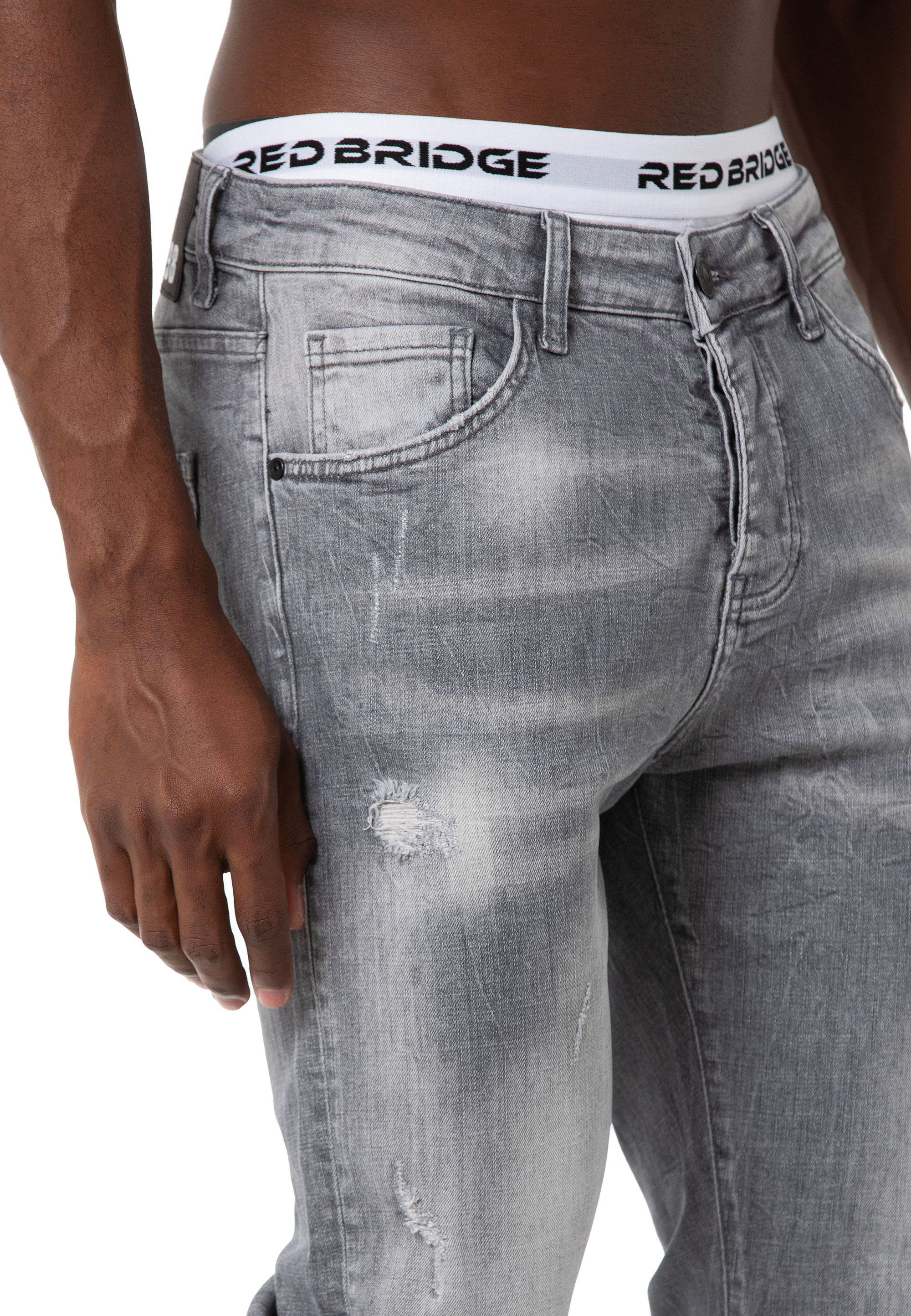 Denim Slim-fit-Jeans Pants Grau Hose Leg Distressed-Look RedBridge Straight