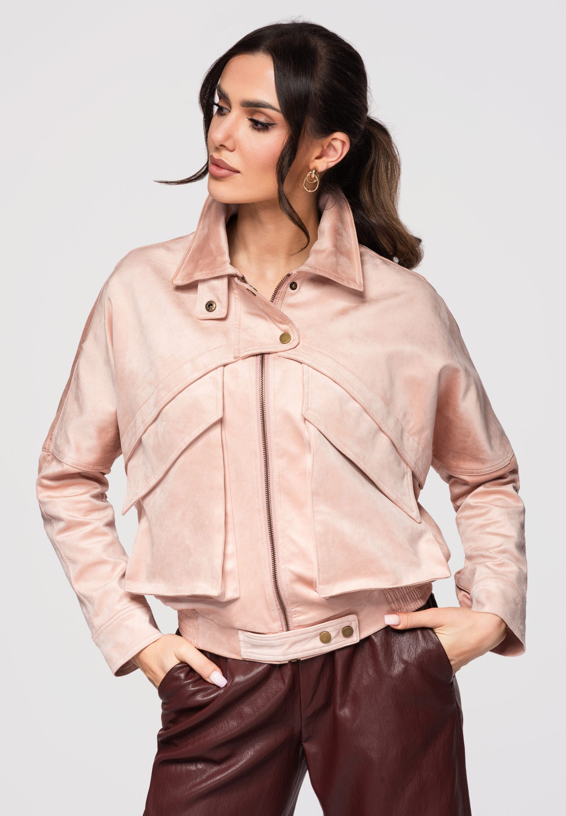 OMBRE Bomberjacke Damen Bomberjacke Kurz Elastisch Casual (kein Set, 1-St) Elastischer Bund hinten