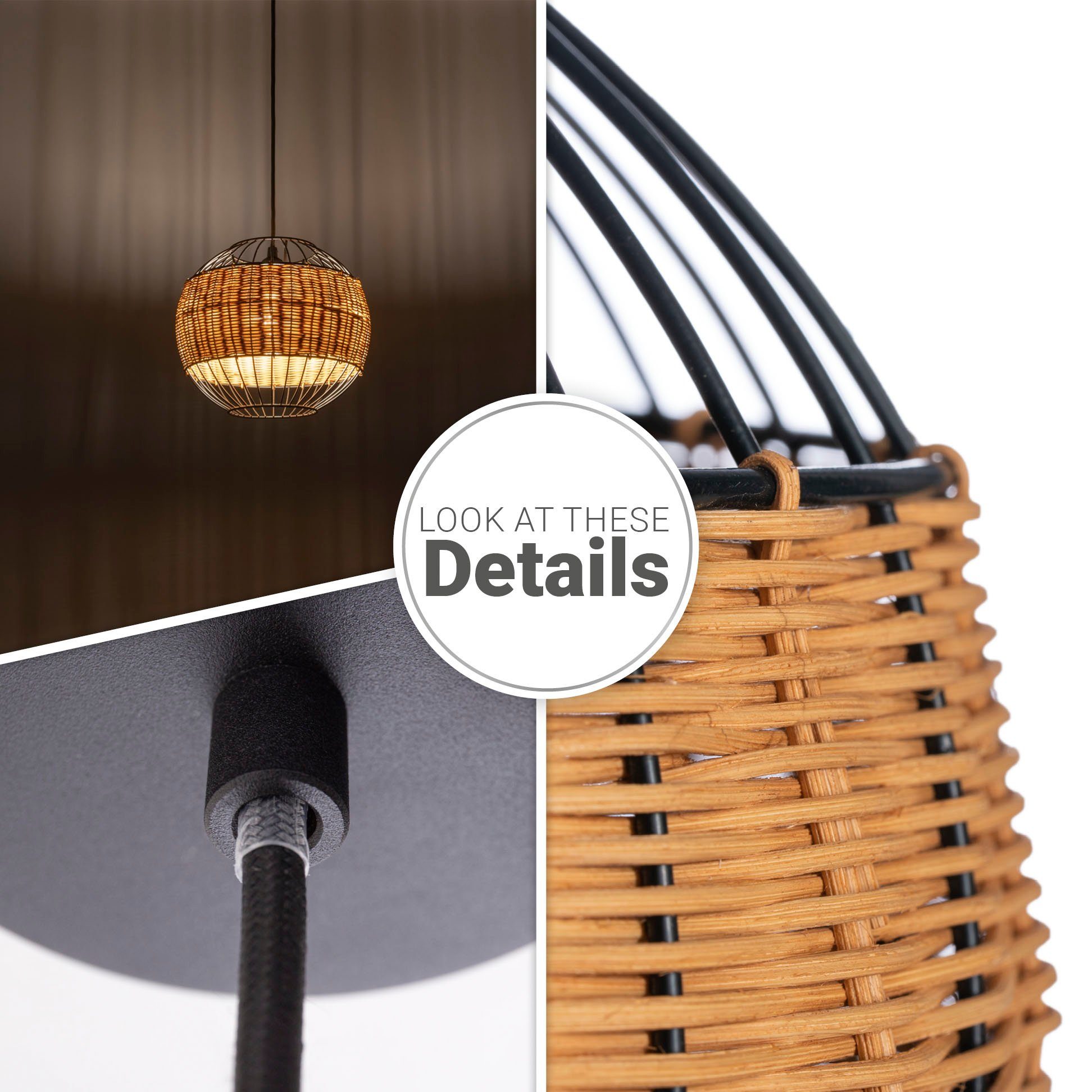 Paco Home Pendelleuchte PUGLO, ohne Leuchtmittel, Rattan Pendelleuchte Korb Lampe LED Rund Esstischlampe E27 Boho