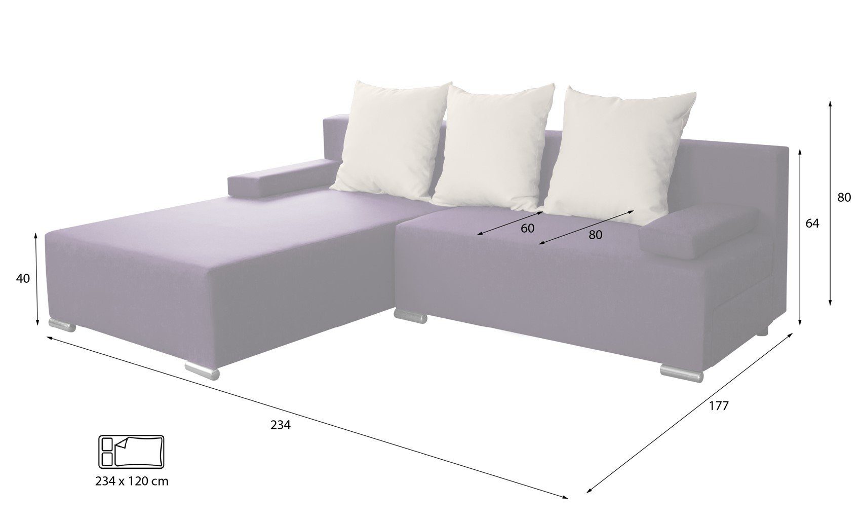 Fun Möbel mit Graphit-Lindgrün und Rückenkissen, inkl. Sofa mane, 3 Schlaffunktion inkl. LUCY Ecksofa Bettkasten