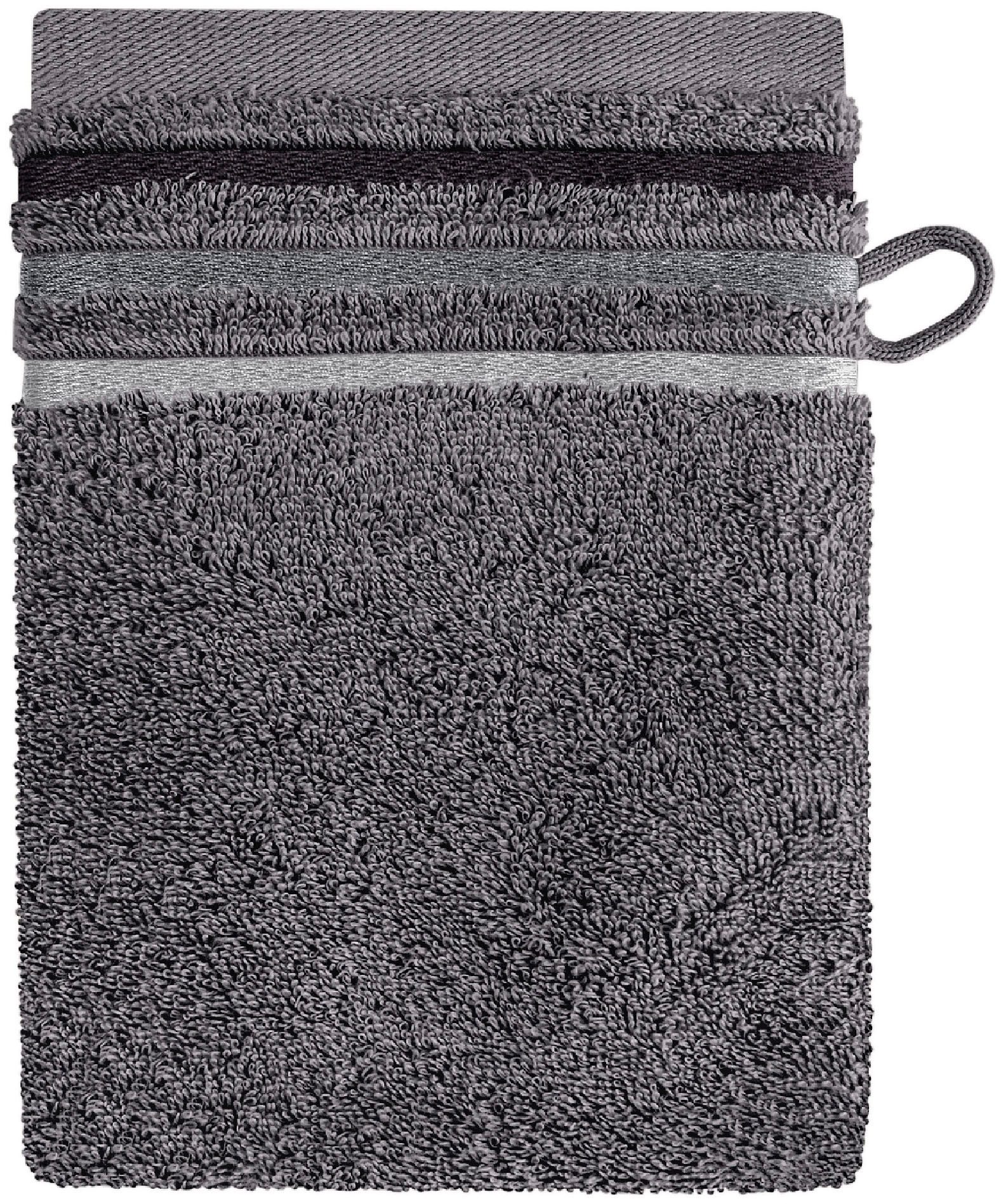 Schiesser Waschhandschuh Skyline Color aus 100 % Baumwolle mit eleganter Streifenbordüre, (5-St), MADE IN GREEN by OEKO-TEX®