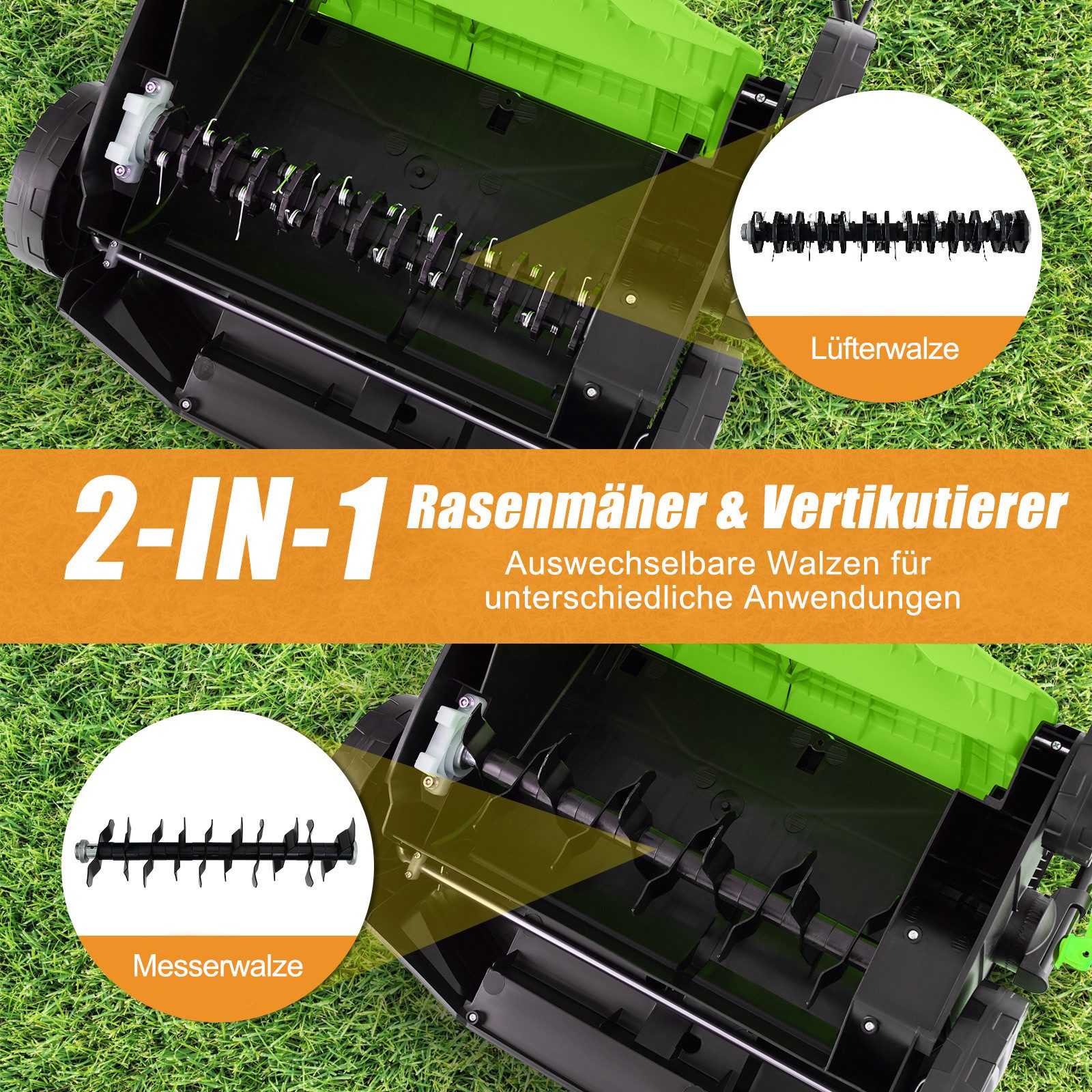 COSTWAY Elektro-Vertikutierer / Lüfter, 41 cm Arbeitsbreite, 5 Arbeitstiefe