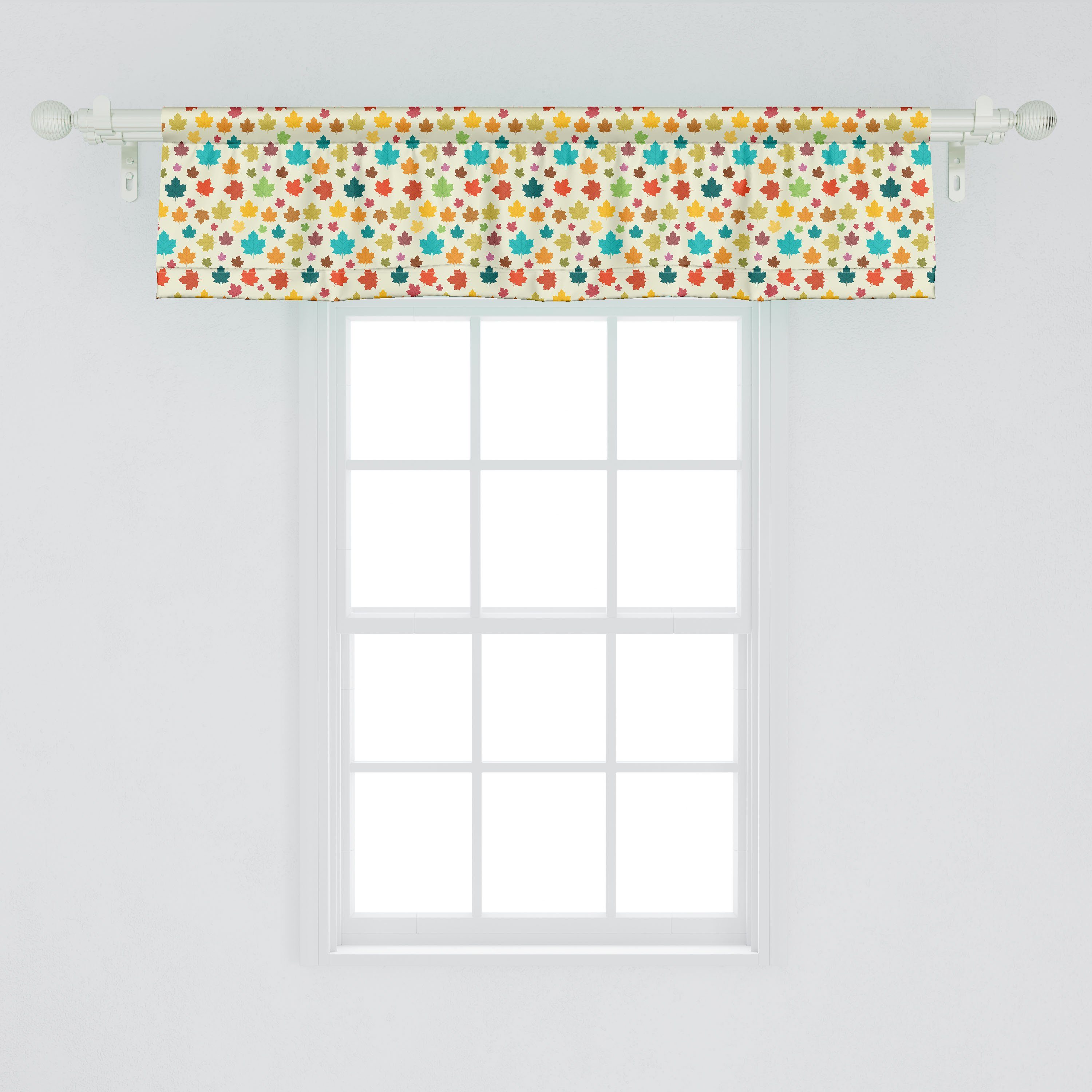 Scheibengardine Vorhang Volant Microfaser, mit Herbst Abakuhaus, Stangentasche, Bunte Küche Retro für Dekor Ahornblätter Schlafzimmer