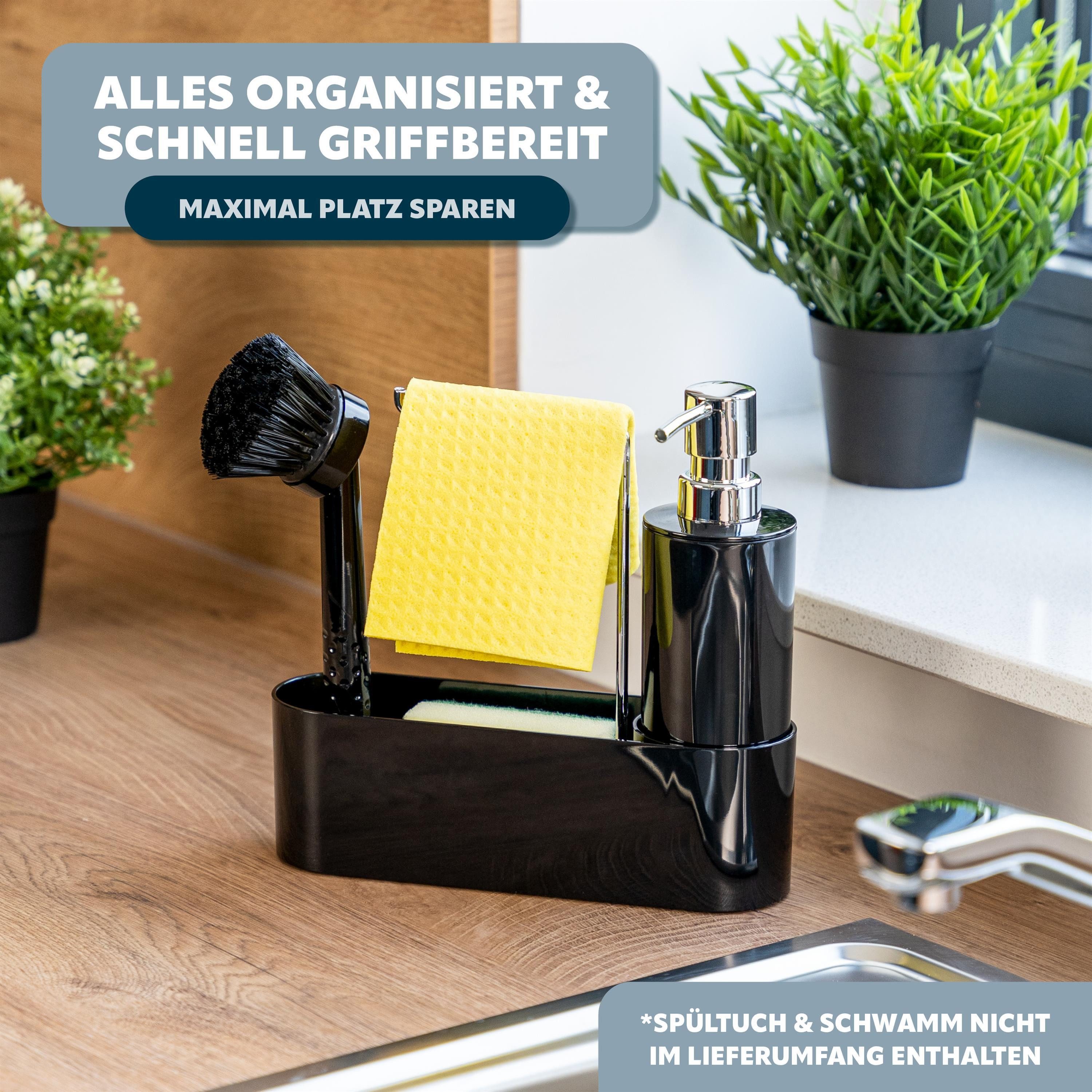 bremermann Seifenspender Spülbecken Organizer, Seifenspender, Spülbürste und Tuchhalter, grau