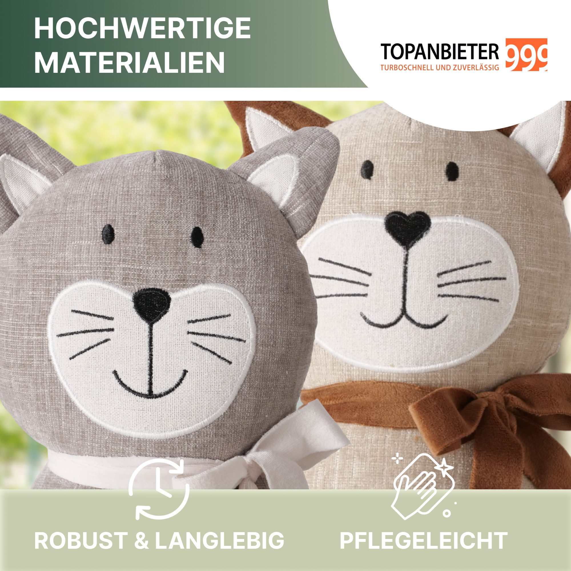 Topanbieter999 Türstopper Tiere in verschiedenen Ausführungen (2er Set), Katze Maunzi beige und grau