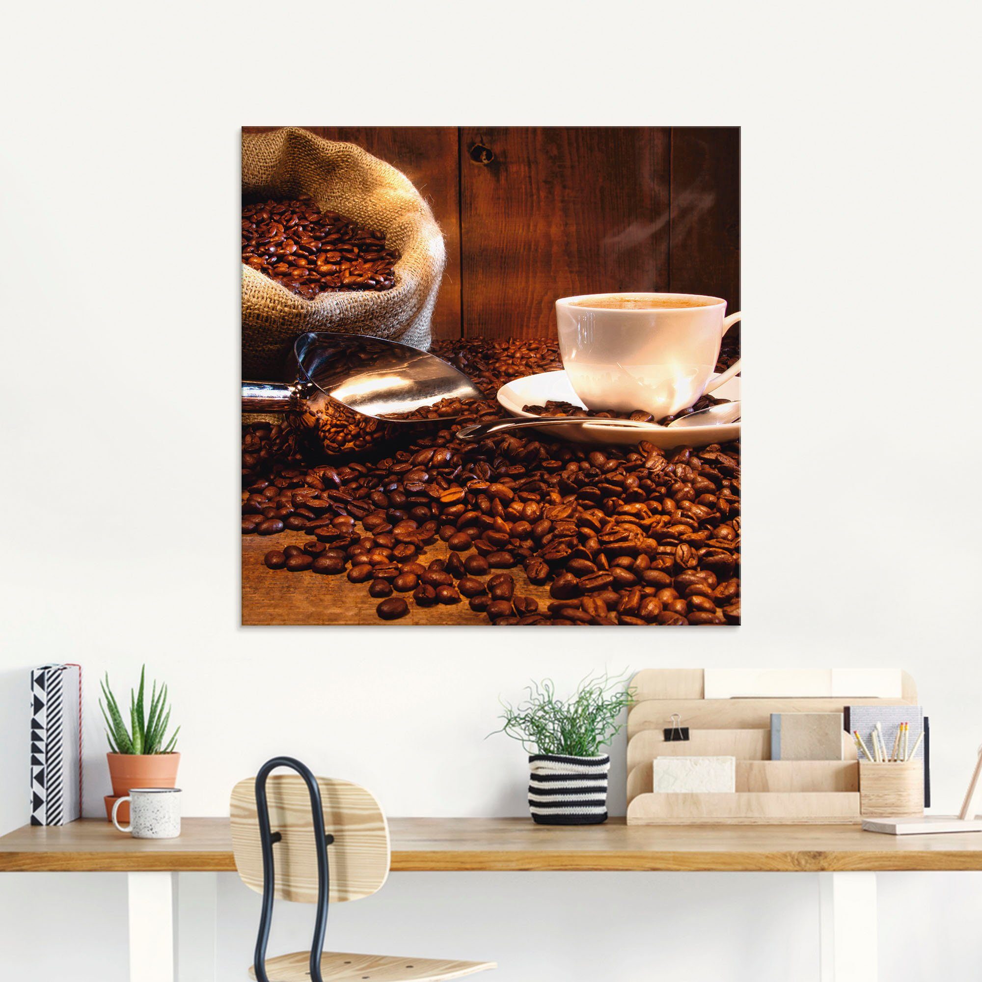 Artland Glasbild Kaffeetasse und Leinensack auf günstig online kaufen