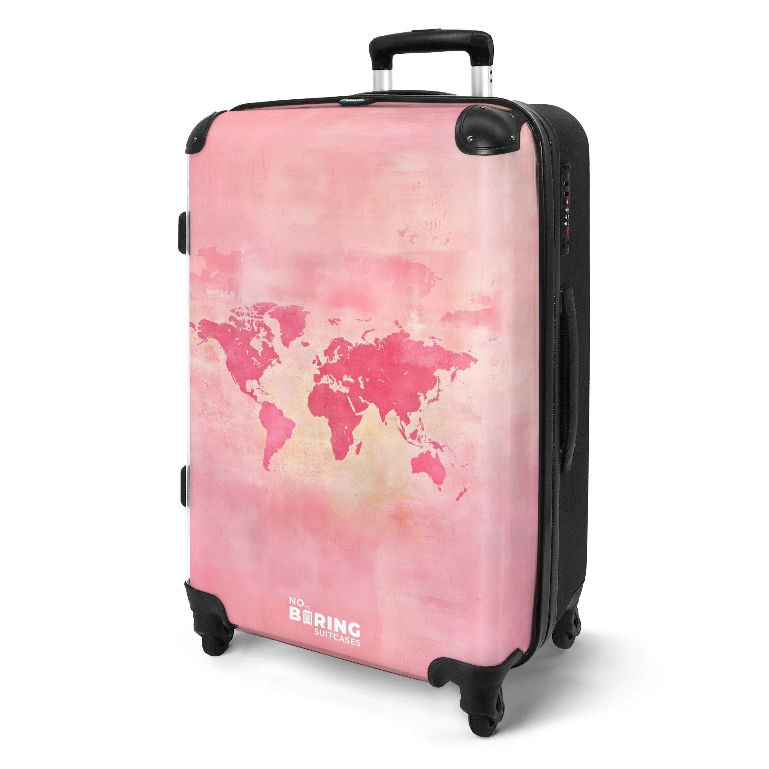 NoBoringSuitcases.com© Hartschalen-Trolley Weltkarte - Rosa - günstig online kaufen
