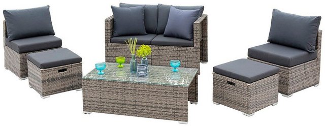 MERXX Loungeset Agira, 17-tlg., 4 Sessel, 2 Hocker, Tisch 110x55 cm, Polyrattan
