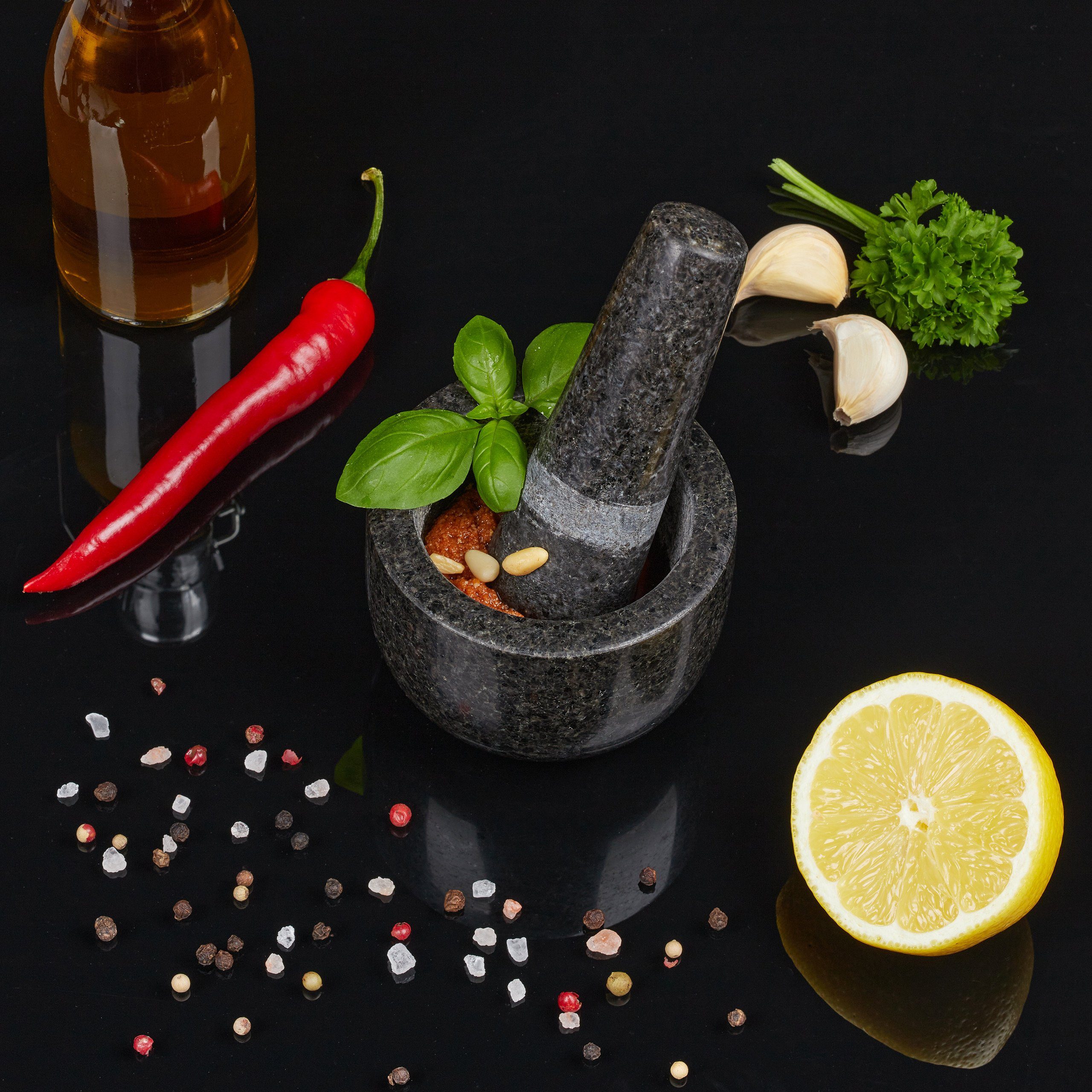 relaxdays Mörser Granit Mörser mit Stößel klein