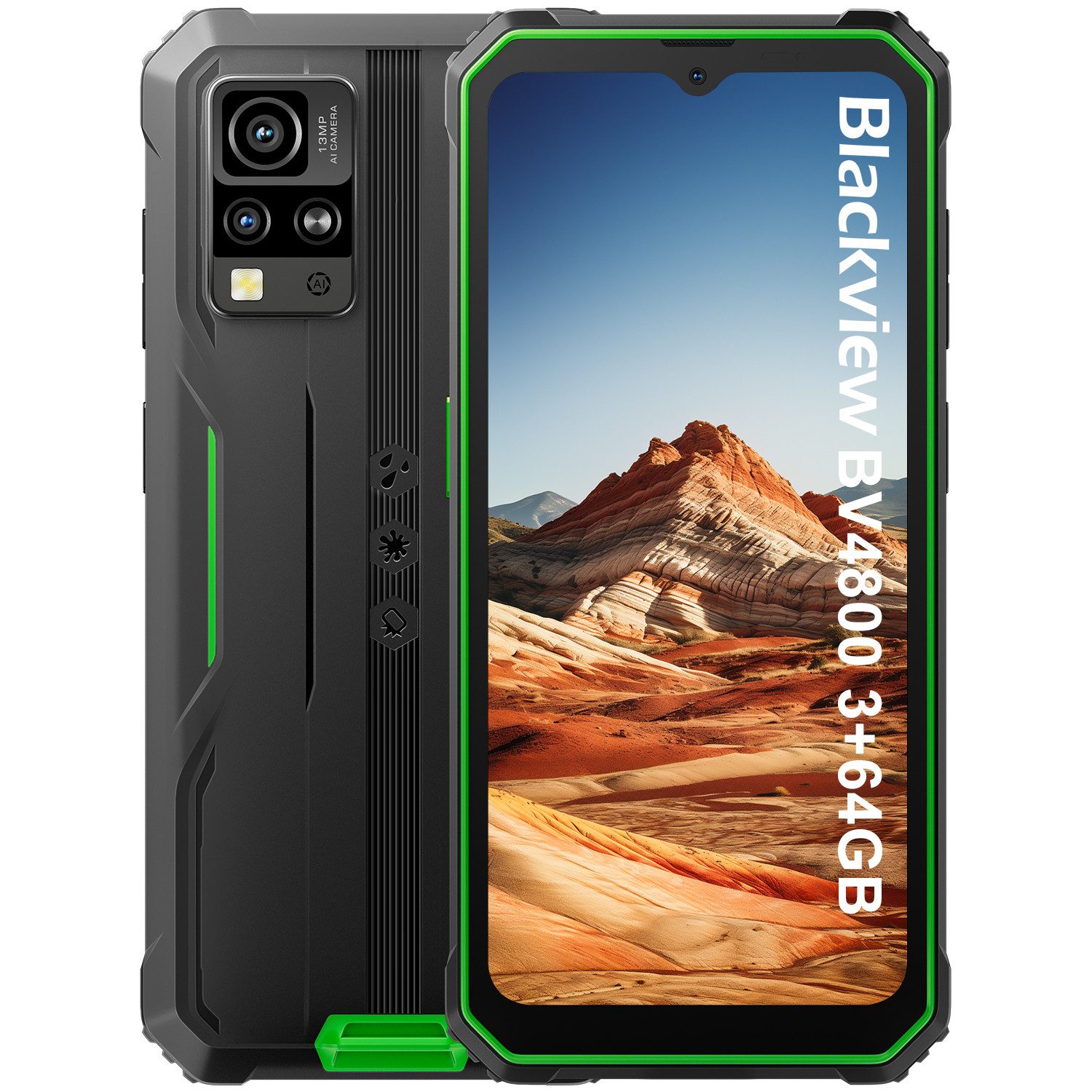 blackview BV4800 AI 3GB+64GB Smartphone (6.56 Zoll, 13 MP Kamera, Fingerabdruck/NFC/GPS/IP69K, FM/OTG, Ohne Vertrag)
