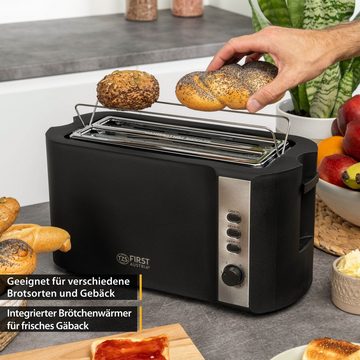TZS FIRST AUSTRIA Toaster 4-Scheiben-Toaster, Brotzentrierung, Langschlitz, 1200-1500W, für Küche/Haushalt, Brötchenwärmer, Krümelfach, Bräunungsgrade: 6, Auftau- Aufwärmfunktion