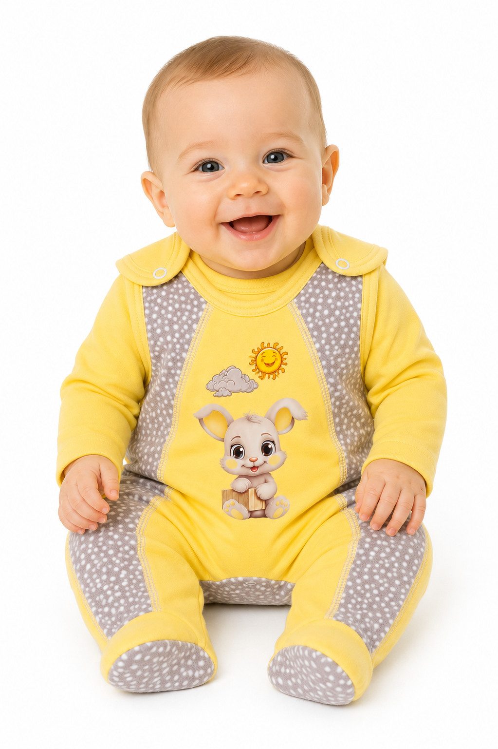 La Bortini Strampler Baby Strampler und Langarmshirt neutral in Gelb mit Hasen (2-teilig, Erstlingsset, für Neugeborene, neutral, unisex) aus Baumwolle, 44 50 56 62 68 74