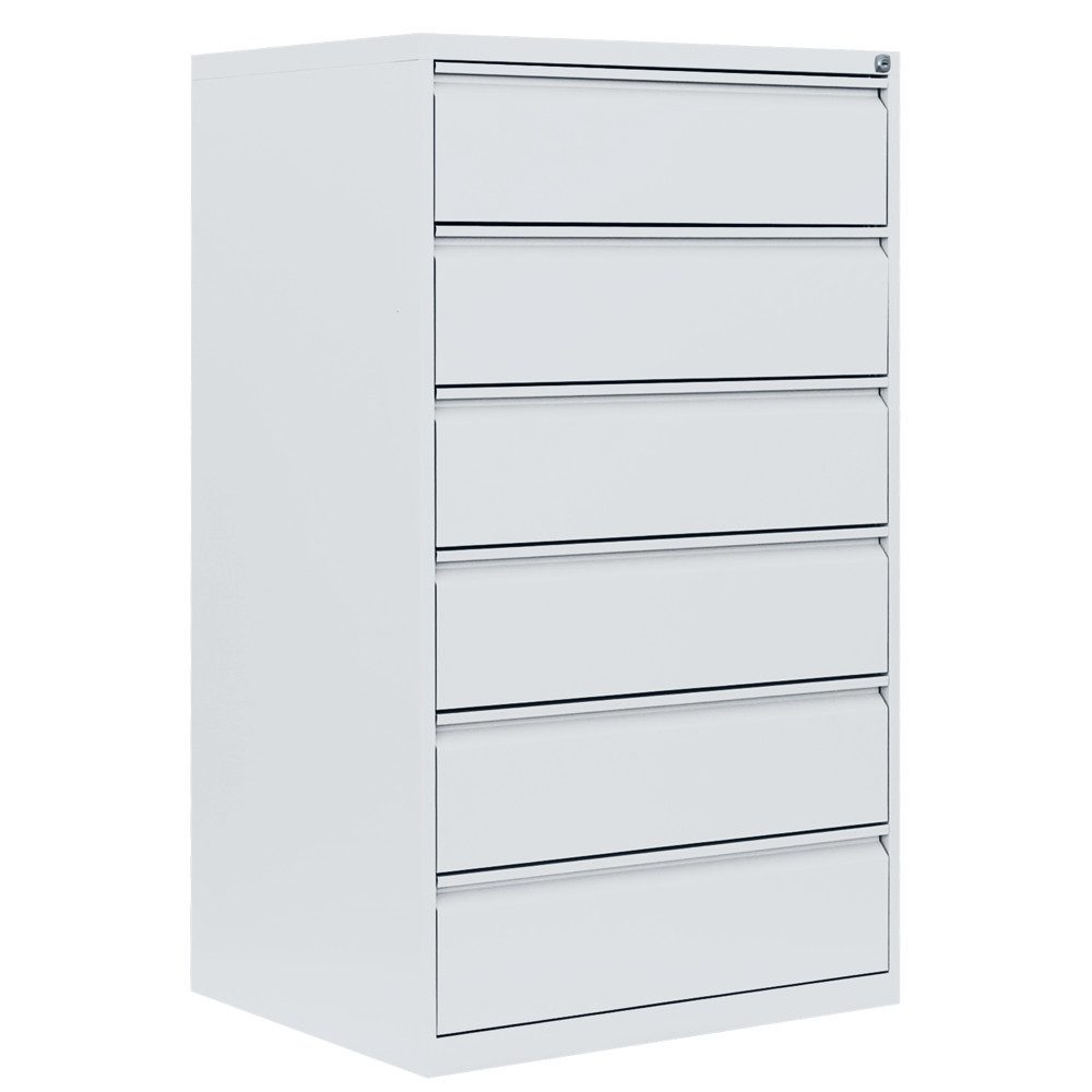 Steelboxx Karteikasten Karteikartenschrank DIN A5 quer dreibahnig 6 Schubladen weiß (1 St), Komplett verschweißt und montiert - keine Montage erforderlich