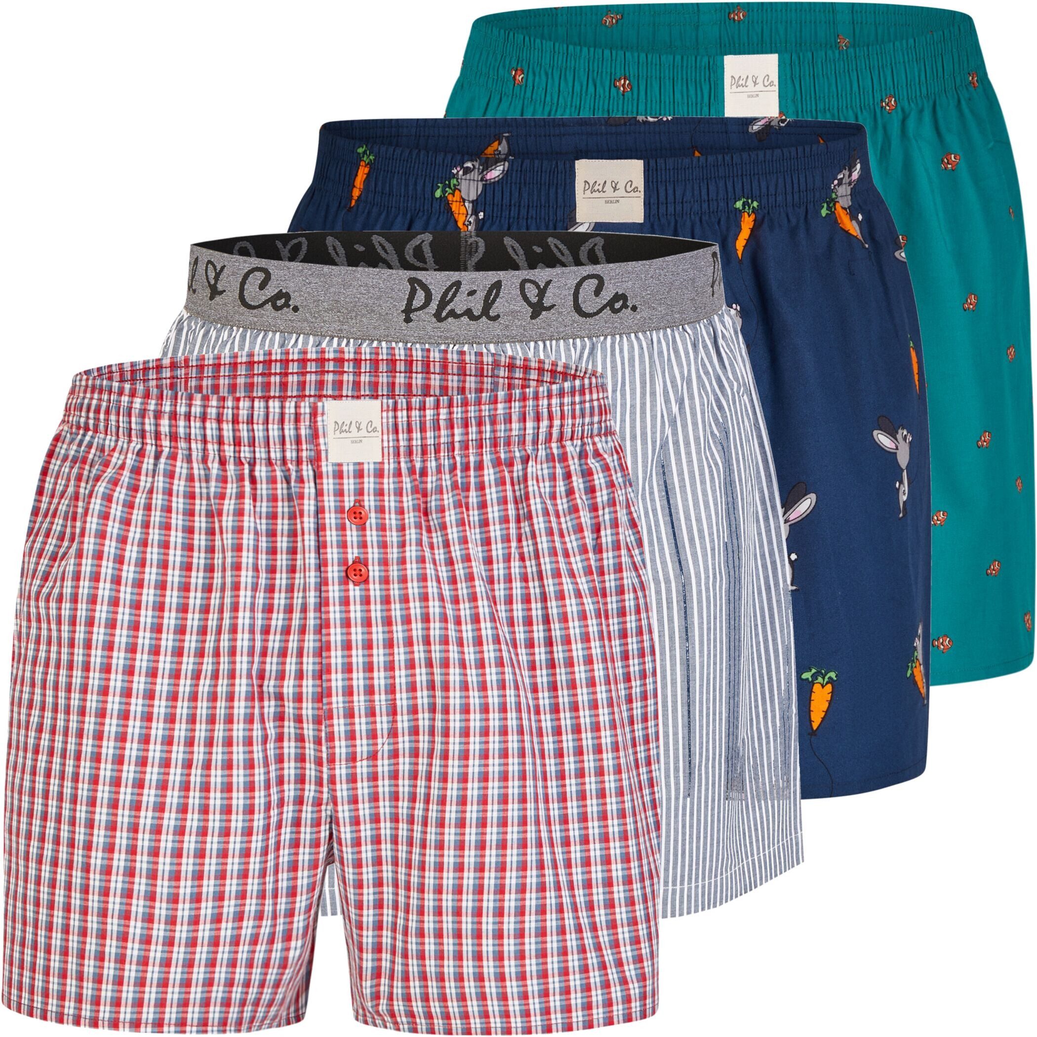 Phil & Co. Boxershorts Phil & Co. Berlin Herren Webboxer 4er Pack Baumwolle desortierte (1-St)