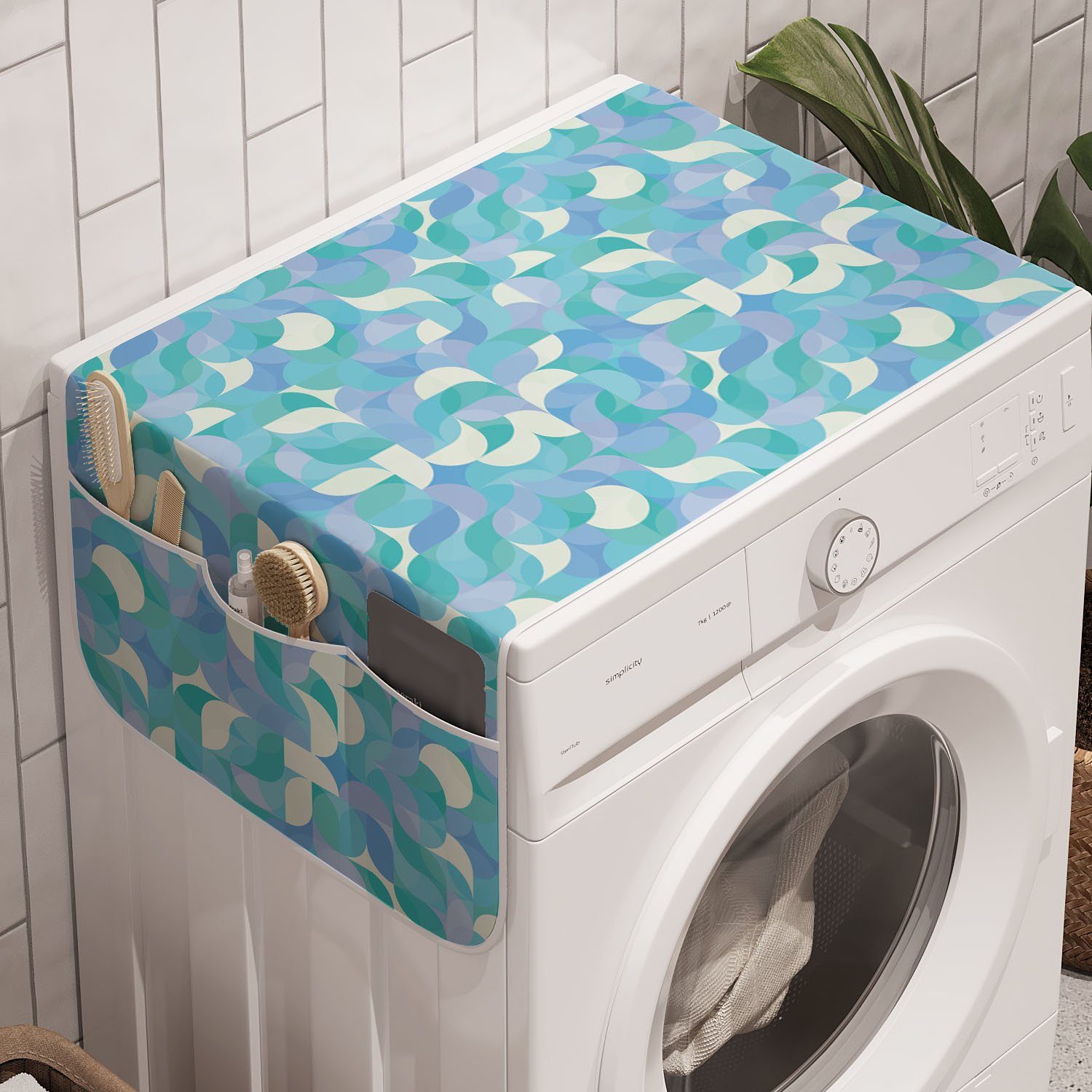 Geometrisch Badorganizer Modernes für Abakuhaus Waschmaschine Trockner, und Mosaik-Motiv Anti-Rutsch-Stoffabdeckung
