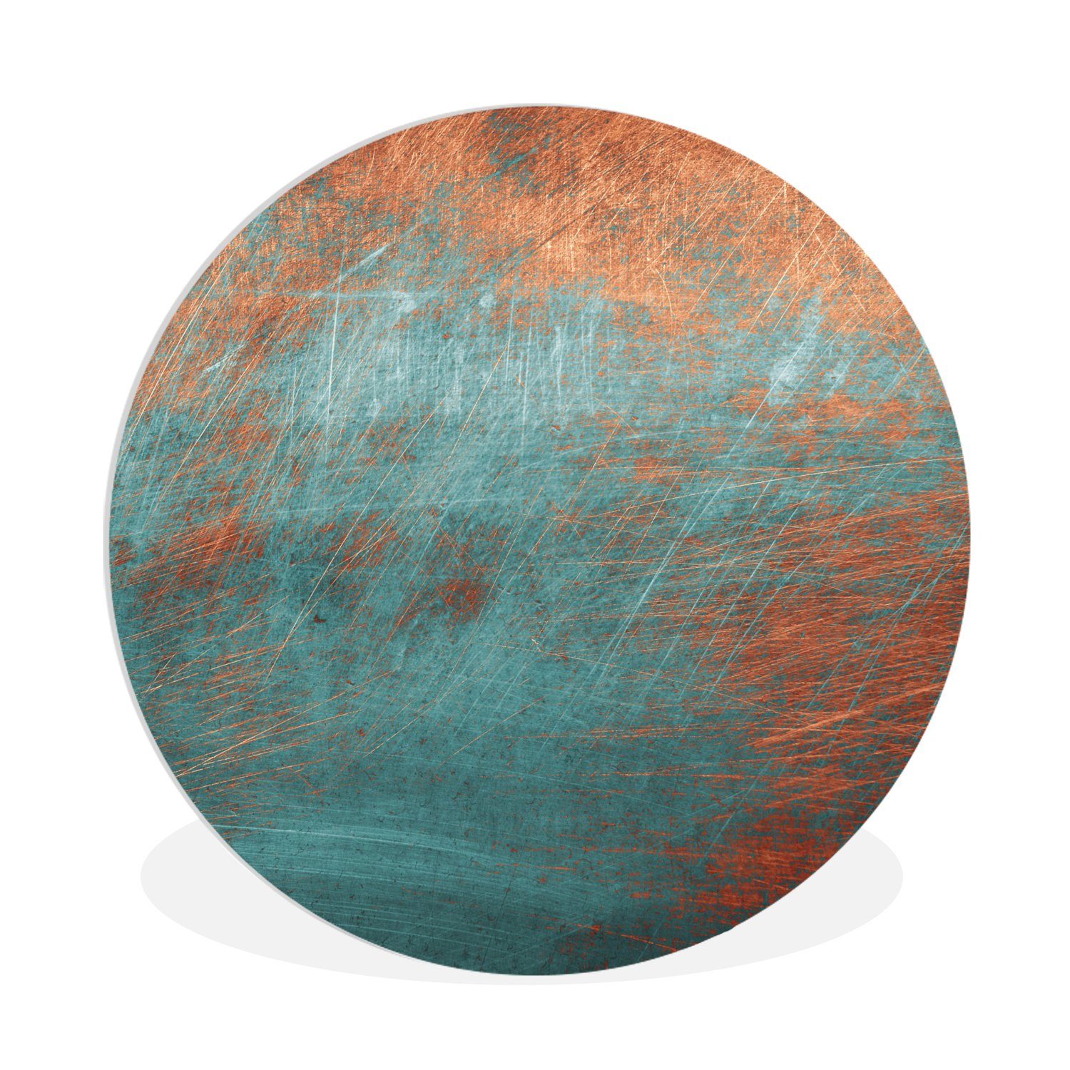 MuchoWow Gemälde Metall - Rost - Bronze - Blau - Abstrakt - Struktur, Fotodruck (1 St), Kreis Wanddekoration, Rundes Wandbild, 30x30 cm