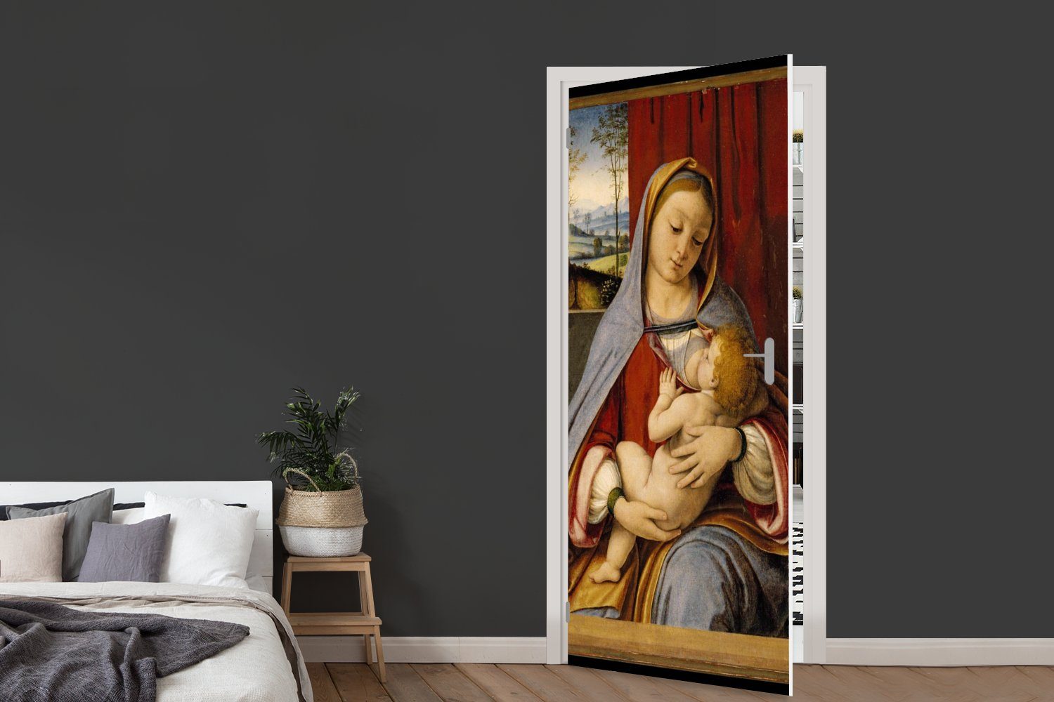MuchoWow Türtapete Madonna mit Kind Vinci, für Türaufkleber, St), cm bedruckt, 75x205 Leonardo da Tür, Matt, Fototapete (1 