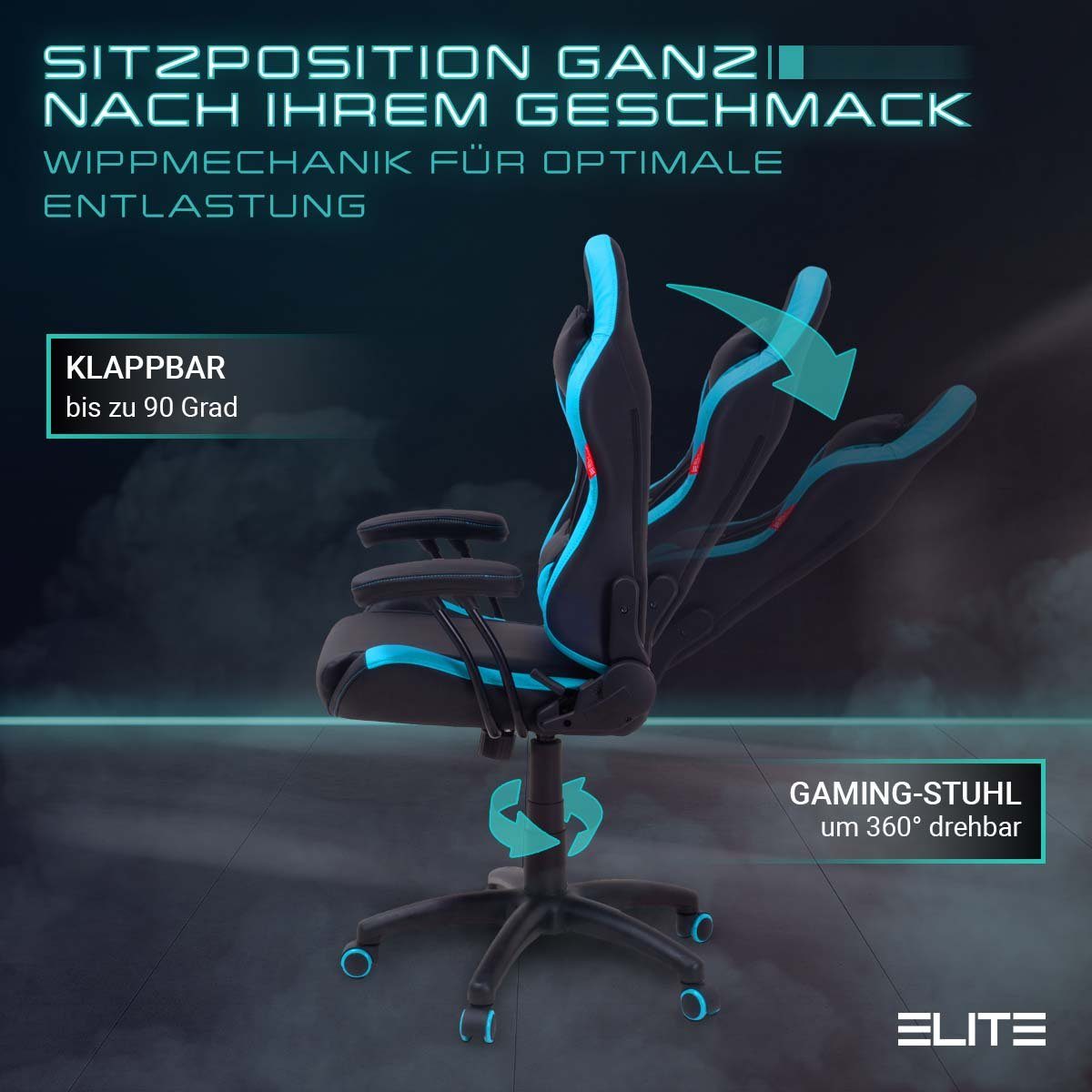 ELITE Gaming Gaming-Stuhl PULSE Gaming Stuhl für Kinder - Bürostuhl, Schreibtischstuhl (ergonomischer Gamingstuhl, Schreibtischstuhl, ergonomischer Bürostuhl, Computerstuhl, Gaming Chair, 1 St), höhenverstellbar, wasserabweisend, Kopf- und Lendenwirbelkissen