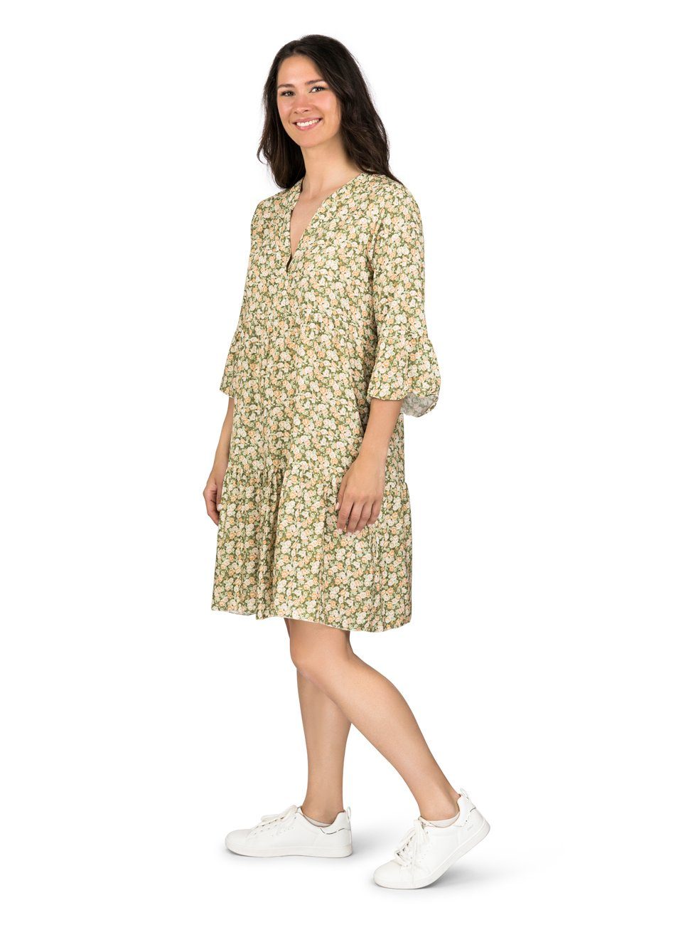 DENIMFY Sommerkleid Damen Kleid DFFrida A-Linie 3/4 Arm Freizeitkleid mit V-Ausschnitt aus 100% Viskose