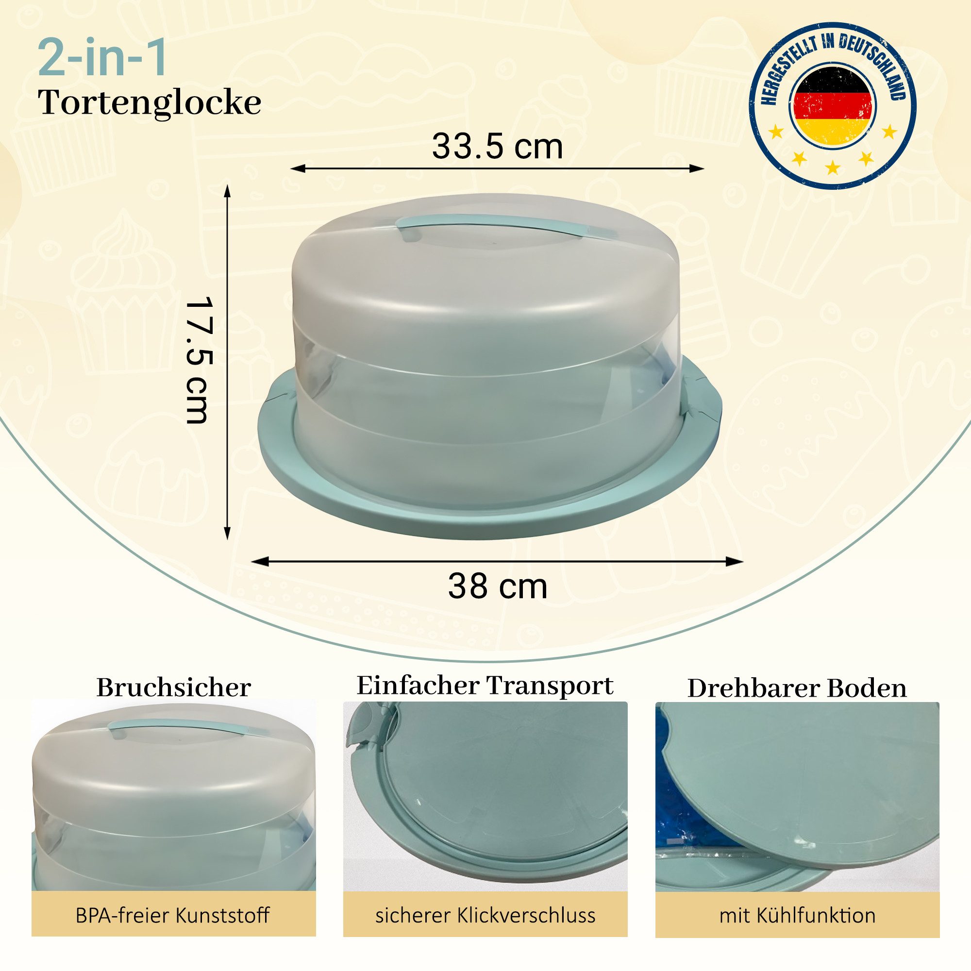Lomatek Tortenglocke 2-in-1 Hohe Tortenglocke mit Muffinbehälter und Kühlfunktion