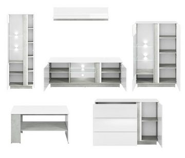 Feldmann-Wohnen Wohnzimmer-Set LUMENS, (Set, 2 Vitrinen + 1 Lowboard + 1 Wandregal + 1 Couchtisch + 1 Sideboard), inkl. LED-Beleuchtung